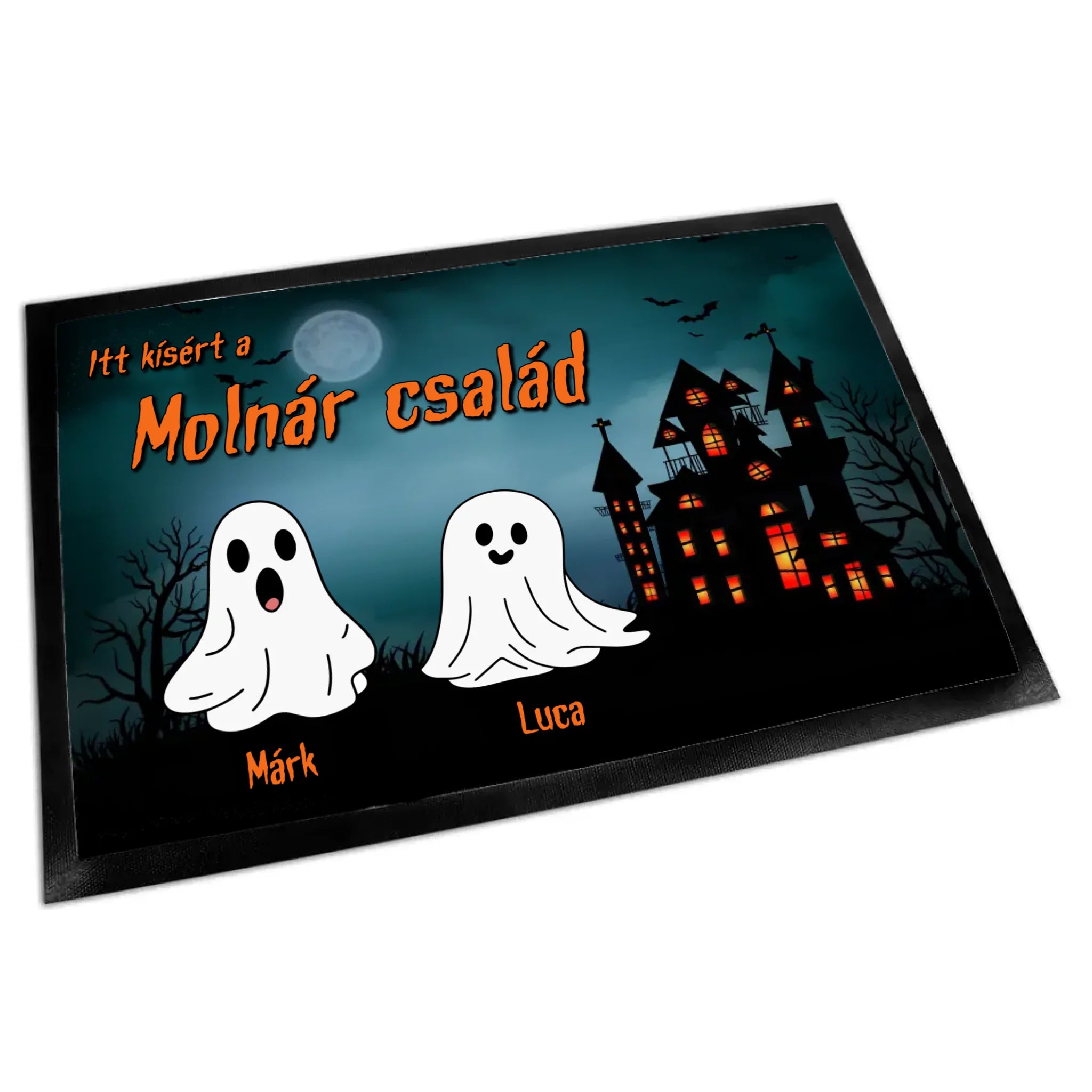 Személyre szabható halloweeni lábtörlő - névvel és szellemekkel
