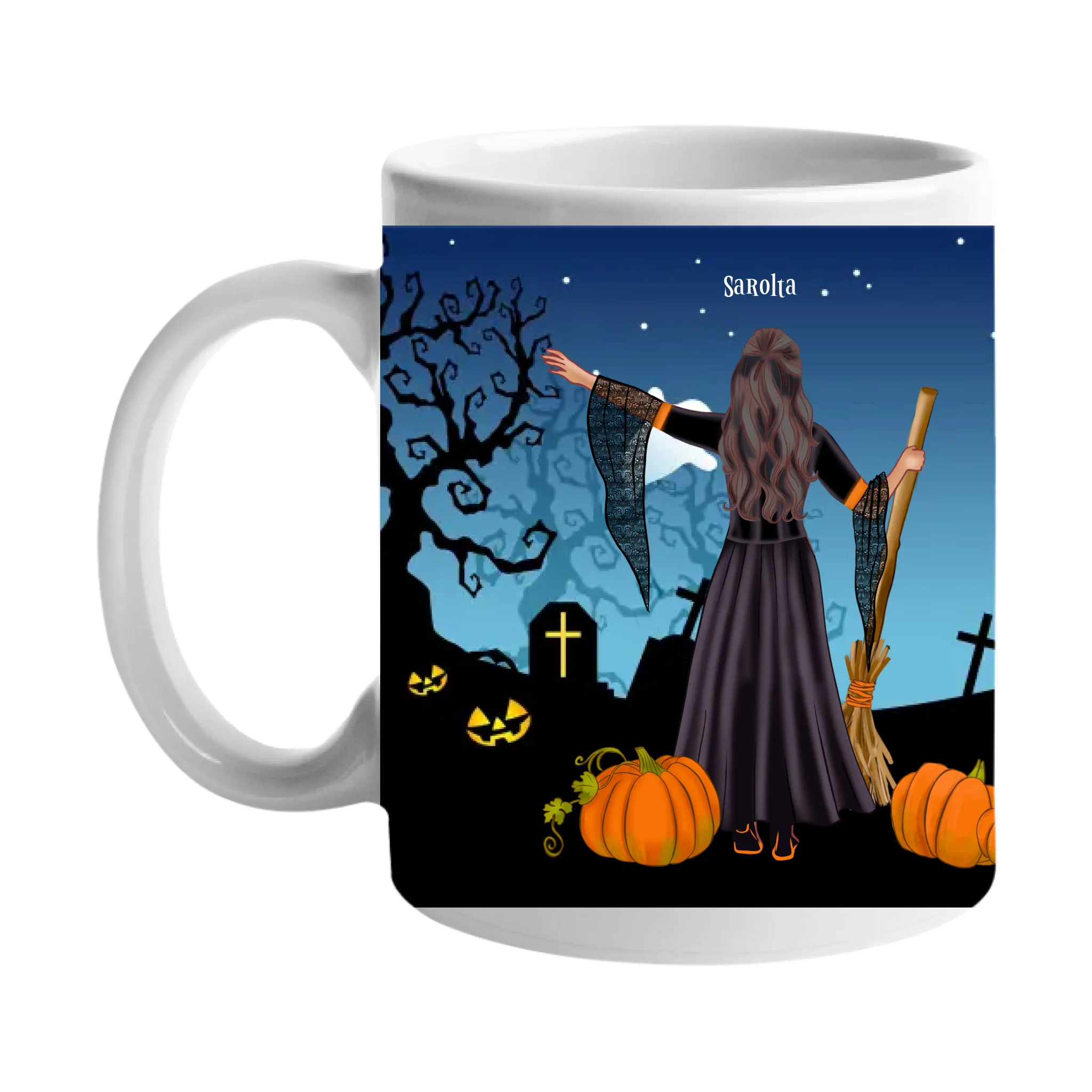 Halloweeni szerkeszthető karakteres egyedi neves feliratos bögre