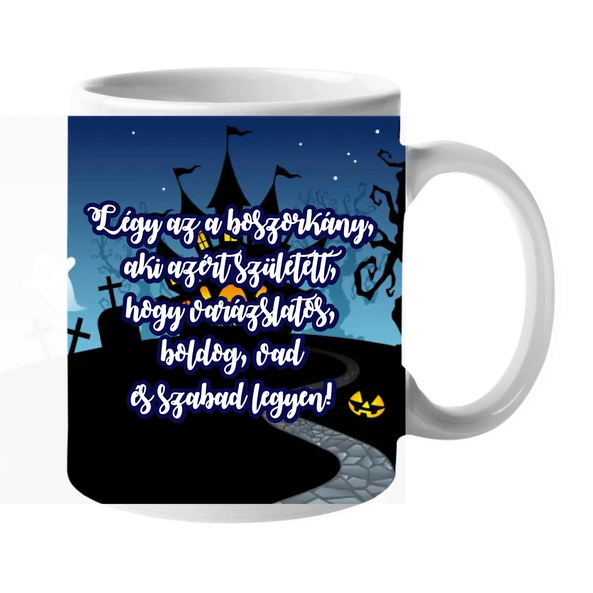 Halloweeni szerkeszthető karakteres egyedi neves feliratos bögre