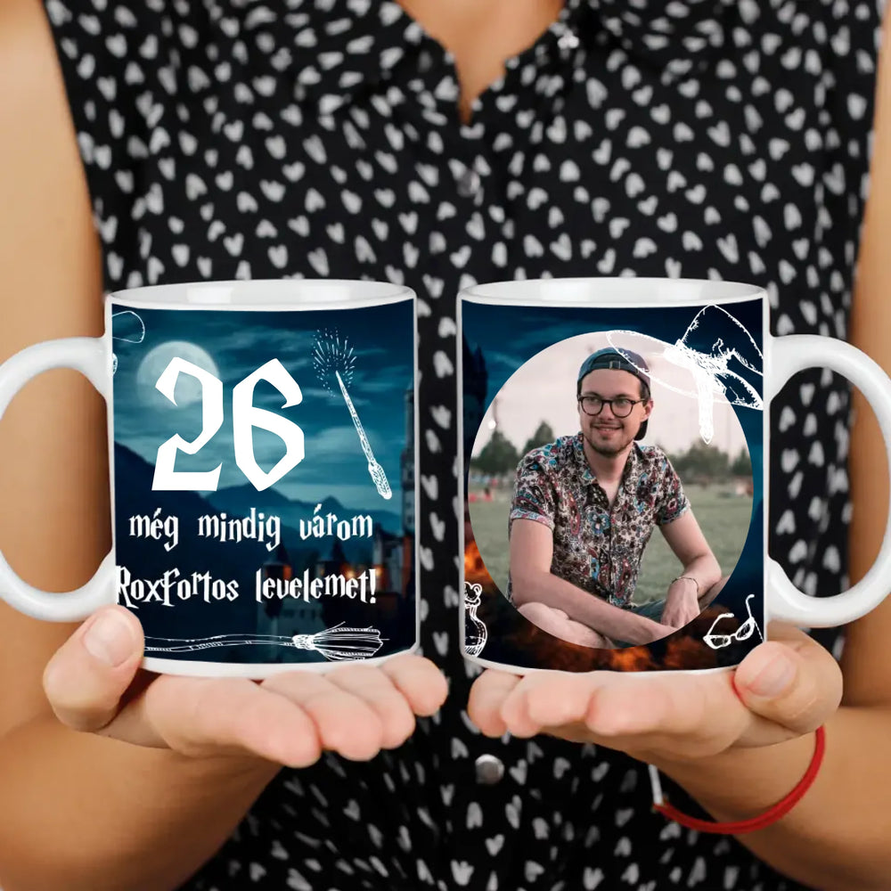 Születésnapi bögre varázslóvilág levelére várok egyedi számmal és fotóval