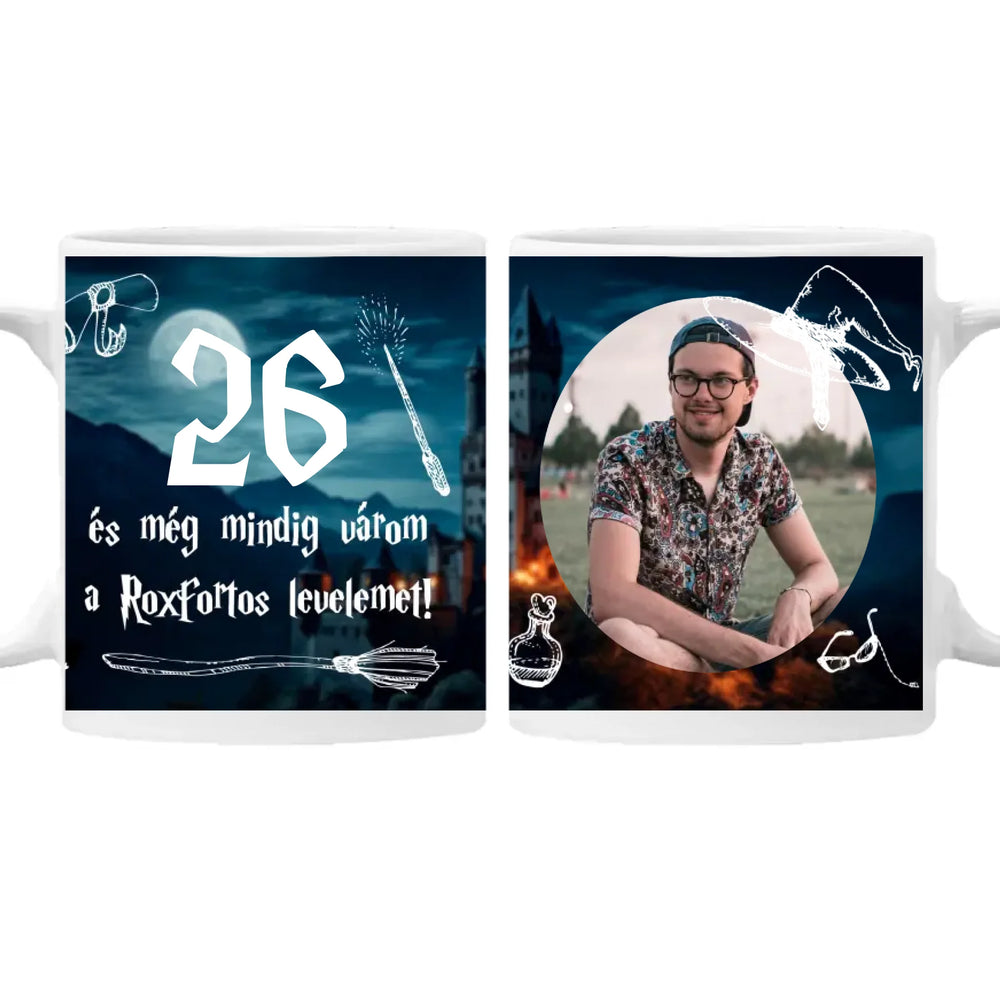 Születésnapi bögre varázslóvilág levelére várok egyedi számmal és fotóval