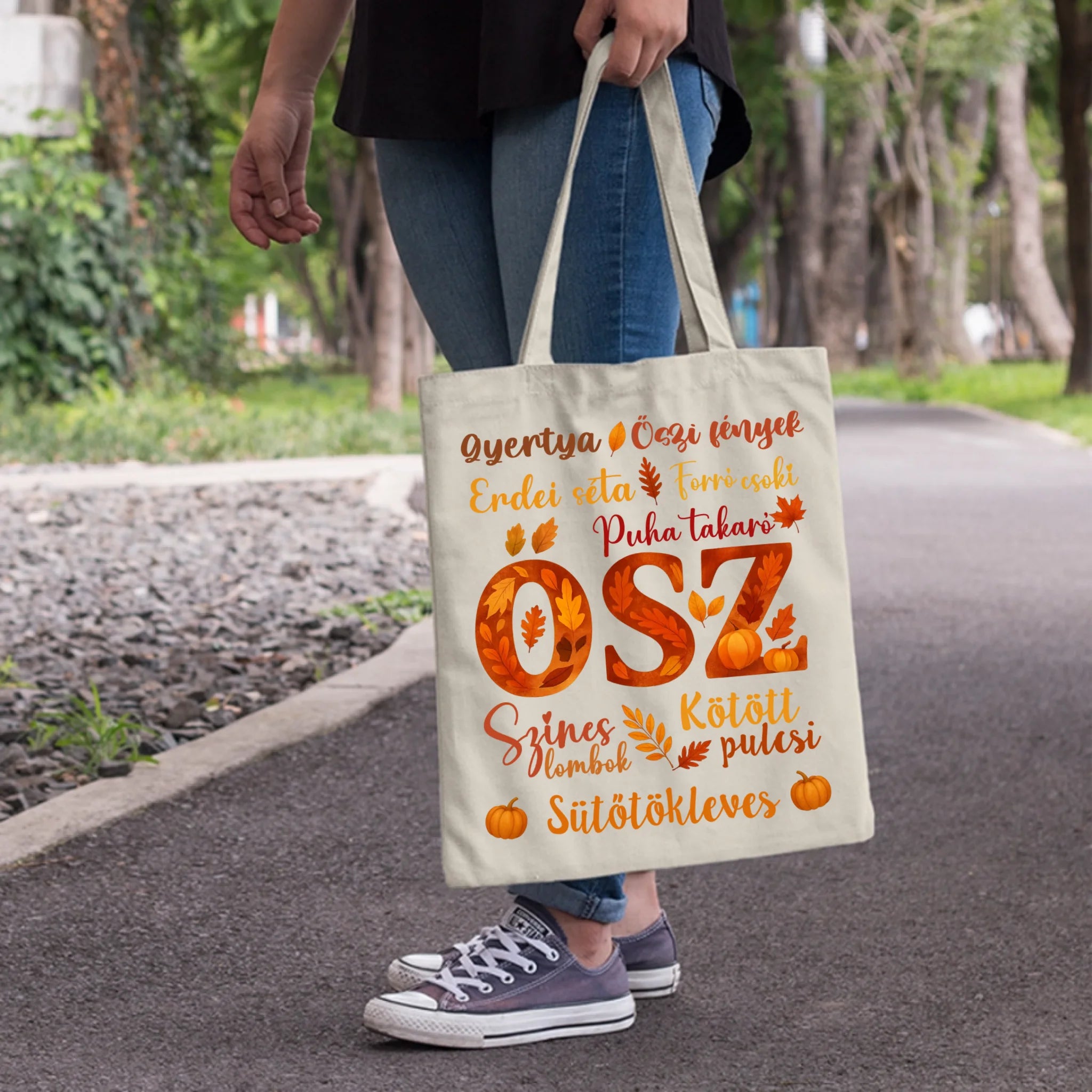 Őszi hangulatú vászontáska három különböző színben