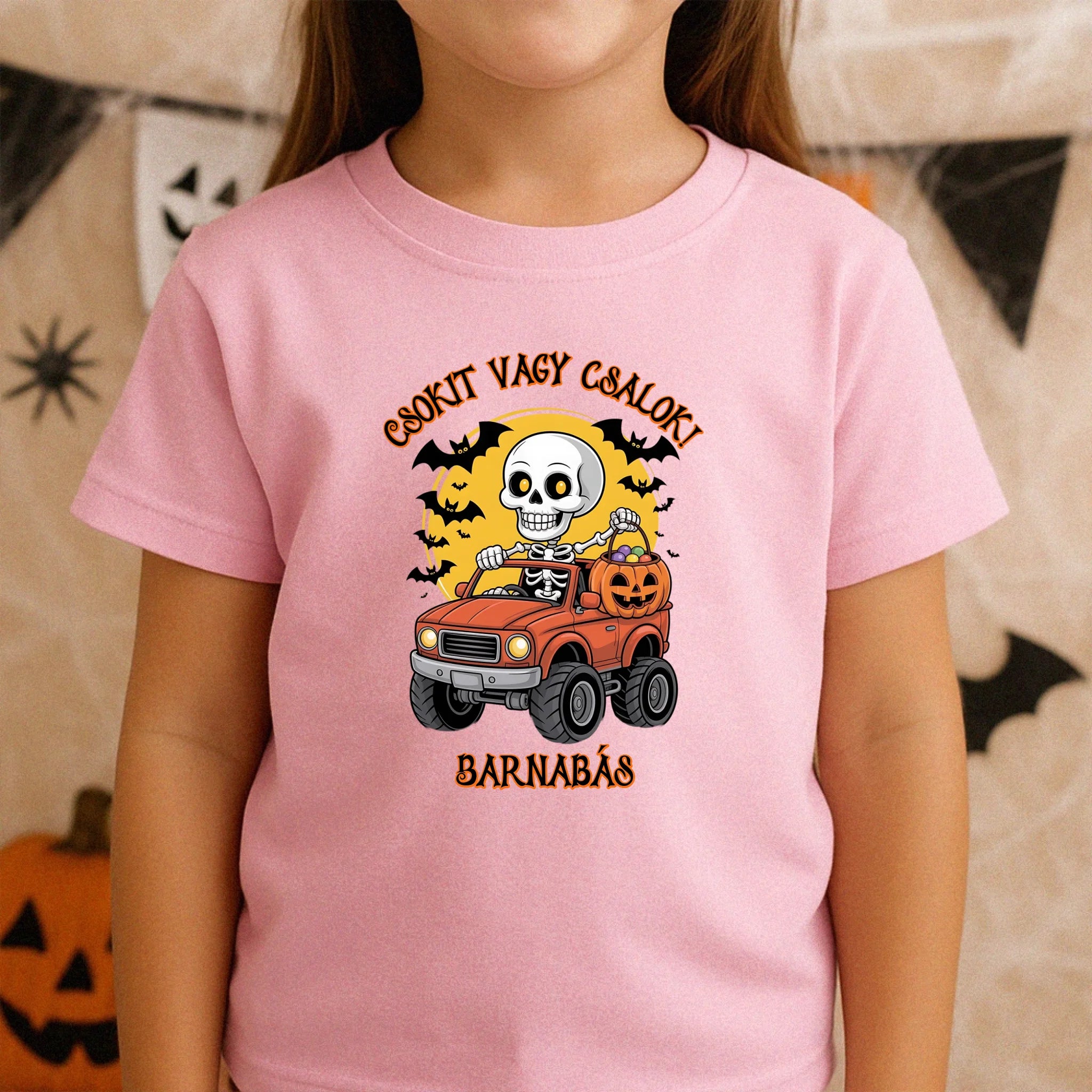 Csokit vagy csalok - halloweeni póló gyerekeknek csontváz mintával
