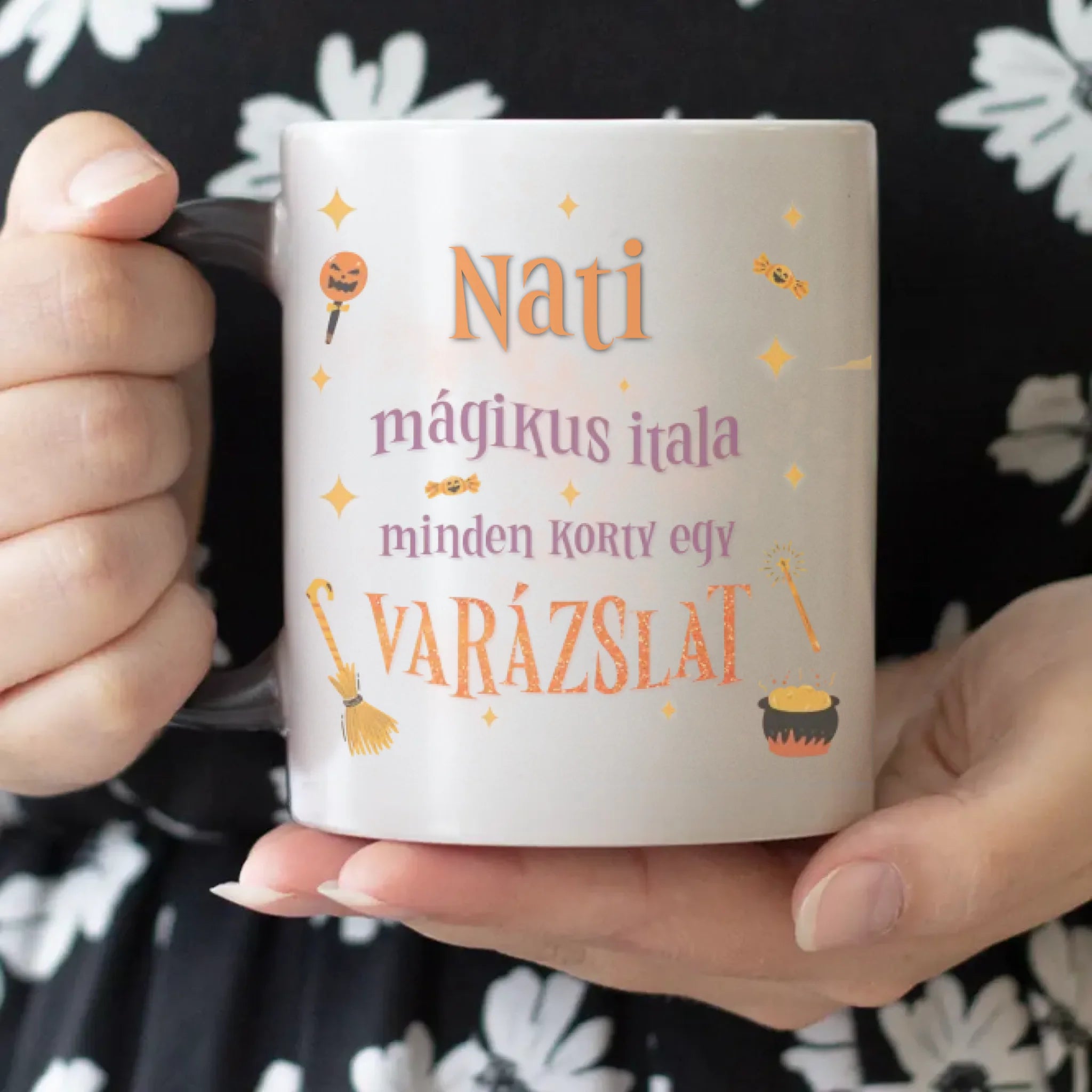 Varázsital halloween mintás bögre - egyedi képpel, névvel
