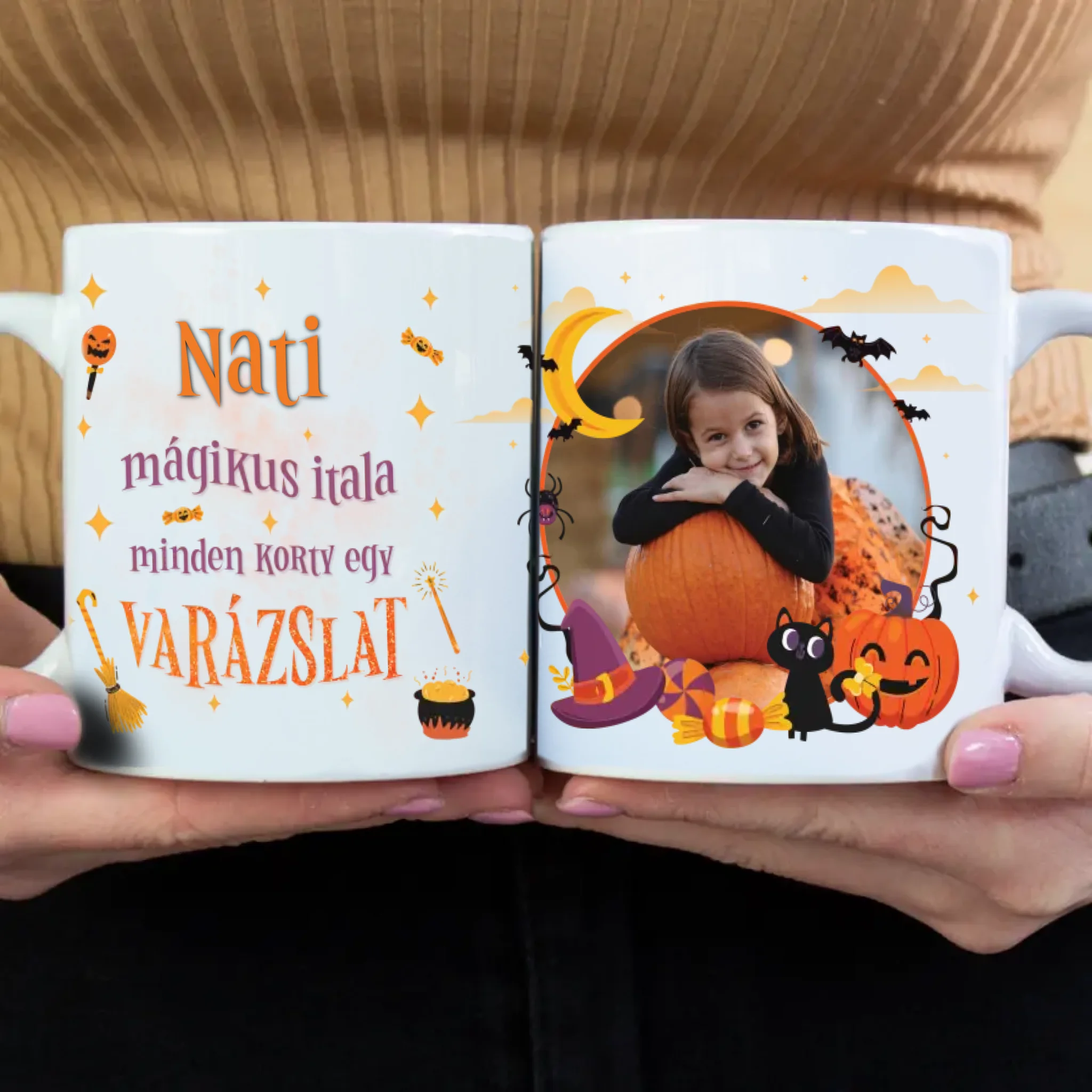 Varázsital halloween mintás bögre - egyedi képpel, névvel