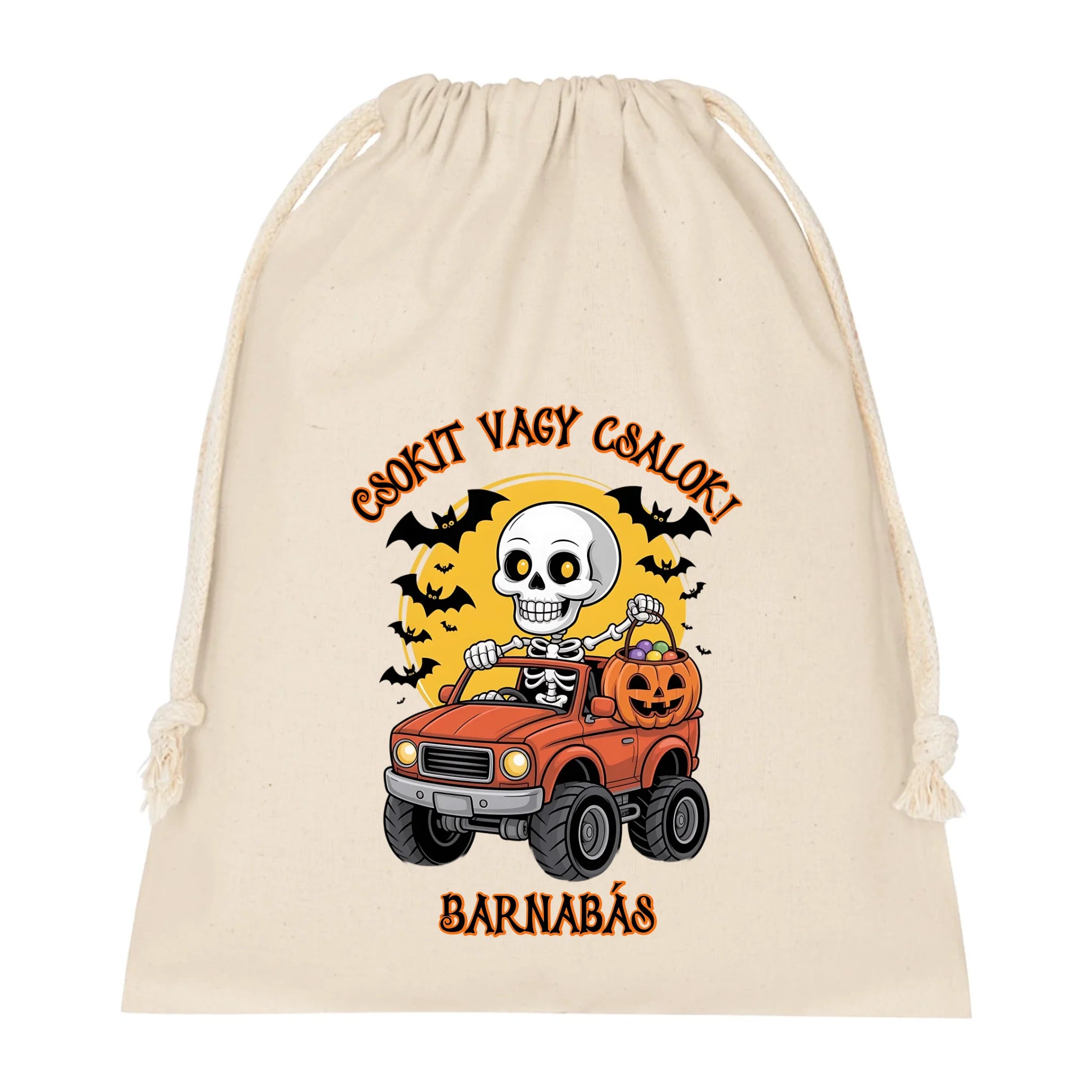 Egyedi neves halloween zsák gyerekeknek szerkeszthető karakterrel