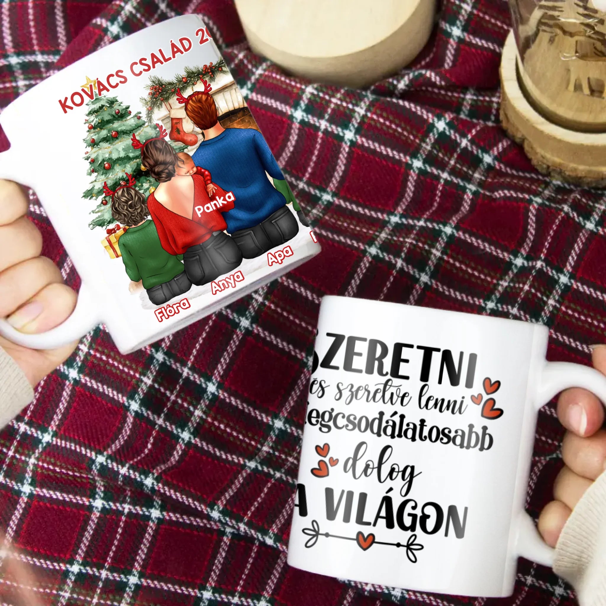 Karácsonyi ajándék bögre családoknak 3 gyerekes