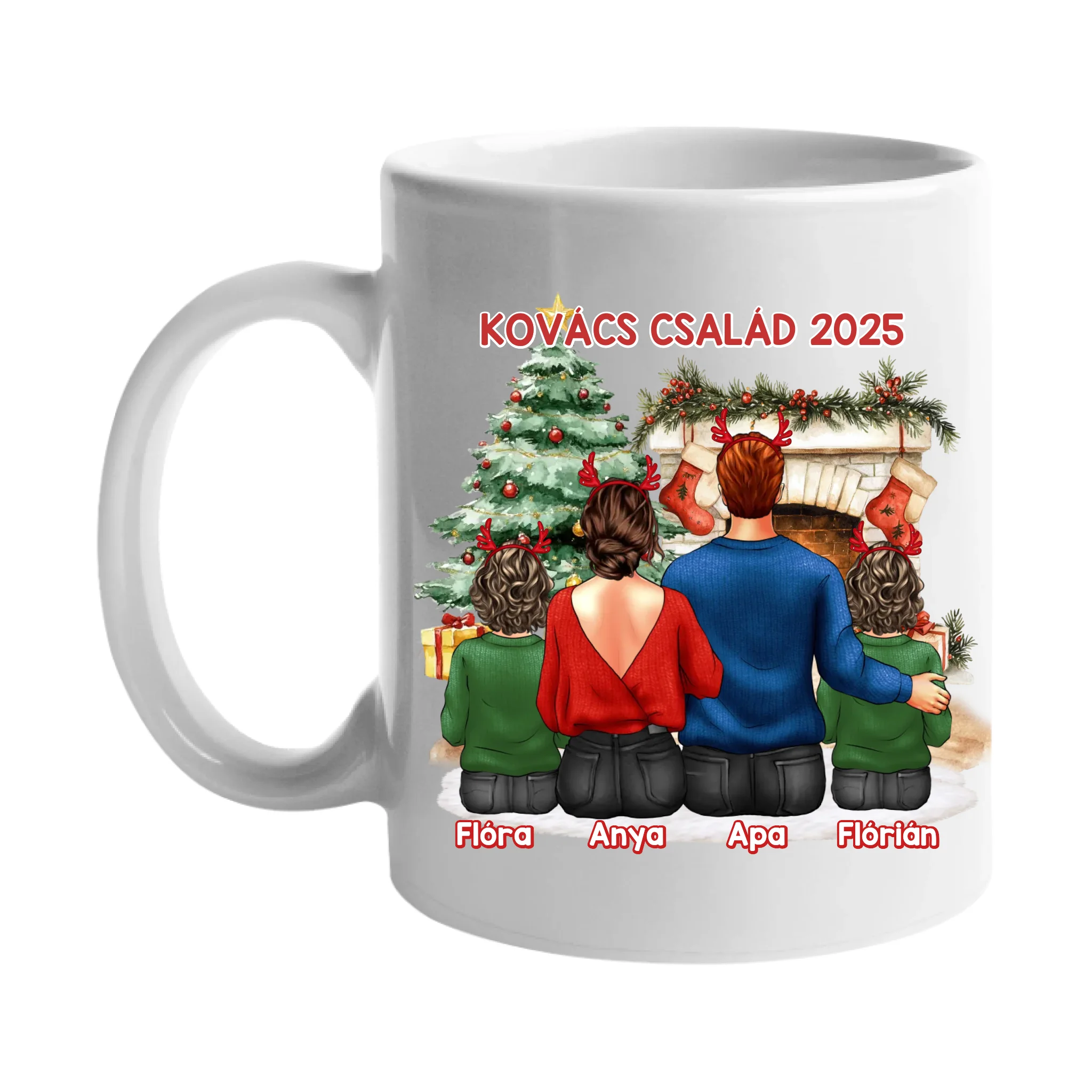 Karácsonyi ajándék bögre családoknak 2 gyerekes