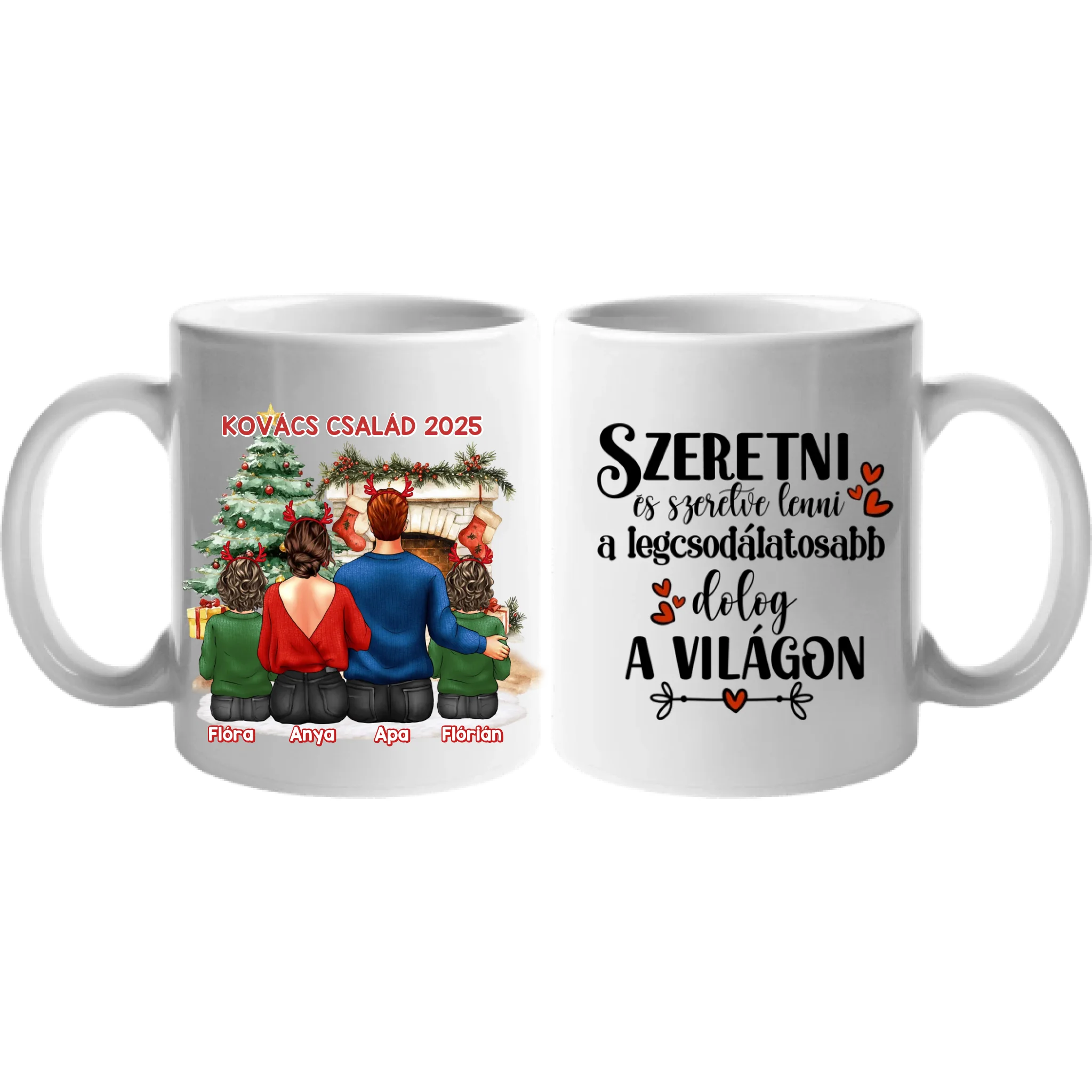 Karácsonyi ajándék bögre családoknak 2 gyerekes