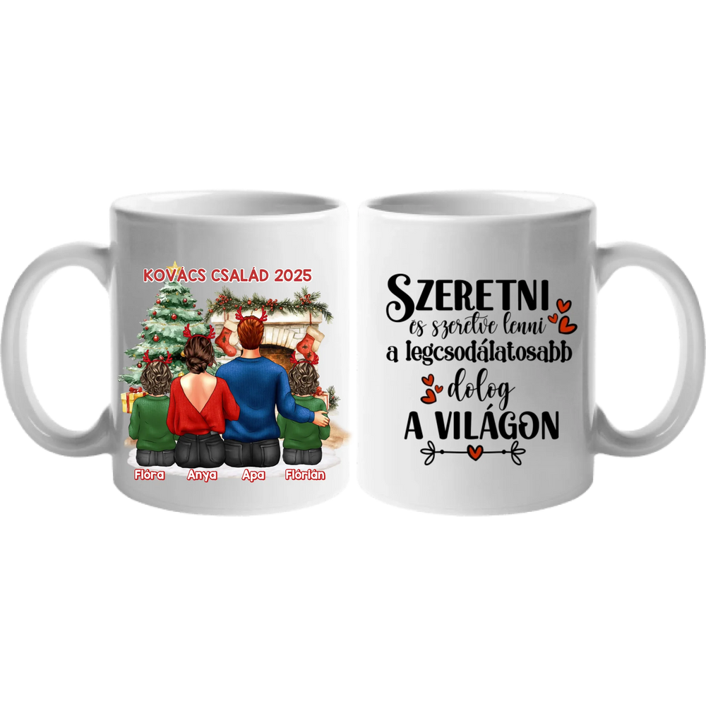 Karácsonyi ajándék bögre családoknak 2 gyerekes