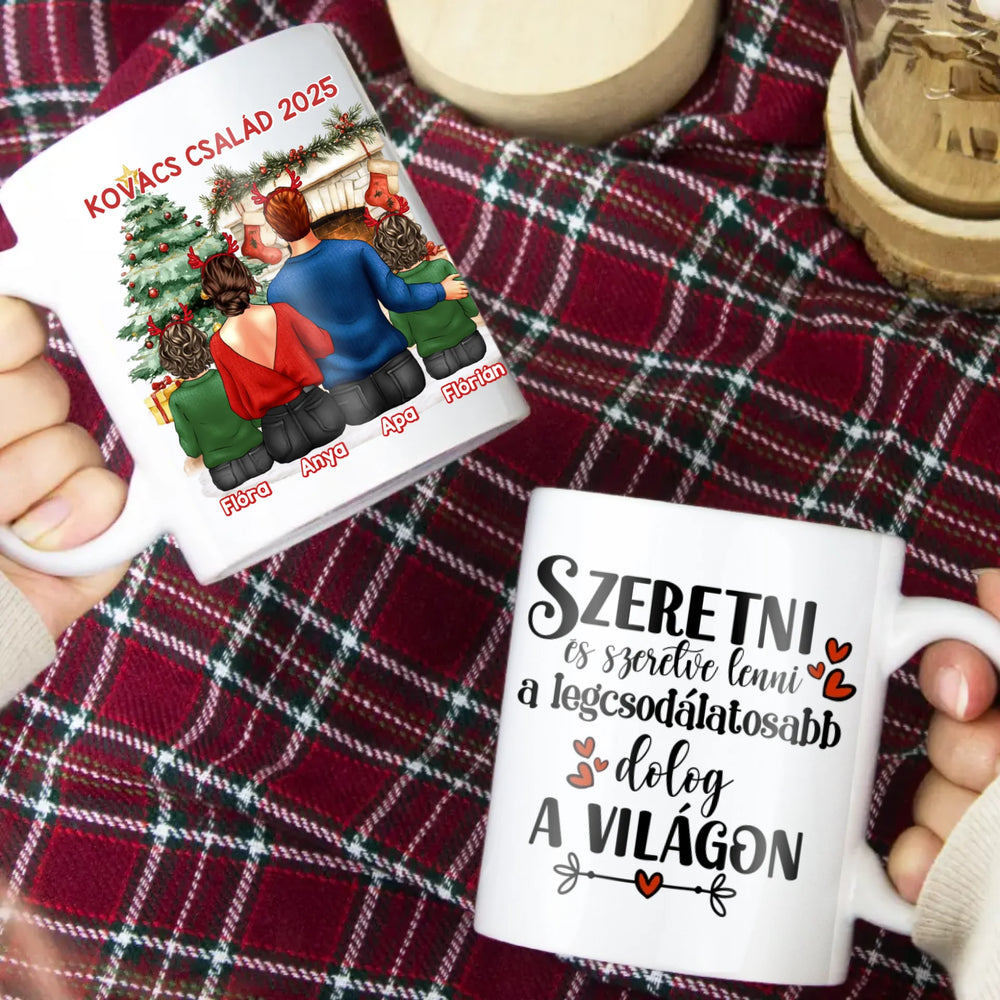 Karácsonyi ajándék bögre családoknak 2 gyerekes