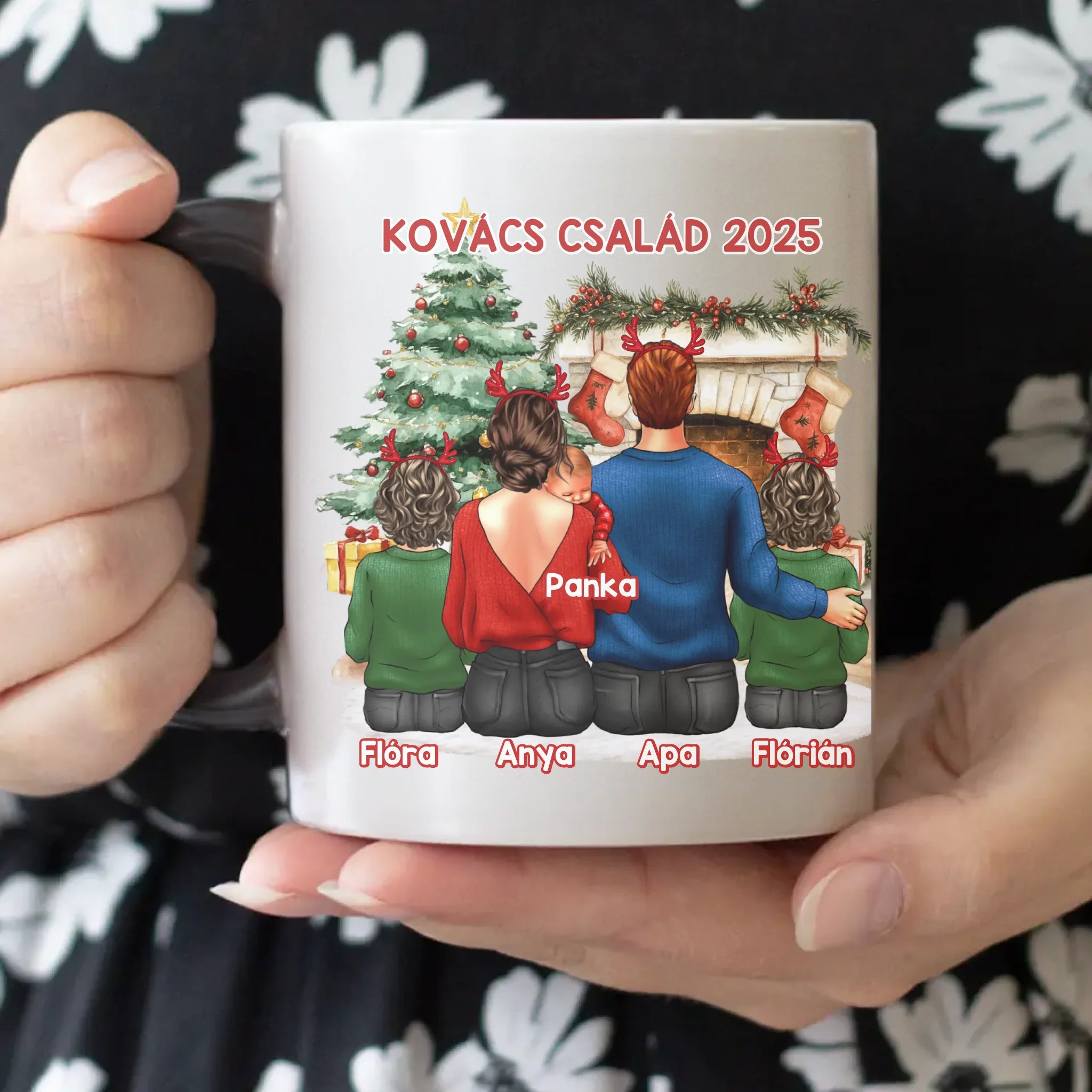 Karácsonyi ajándék bögre családoknak 3 gyerekes