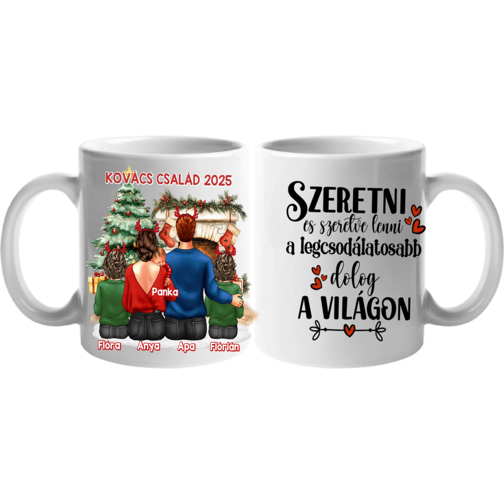 Karácsonyi ajándék bögre családoknak 3 gyerekes