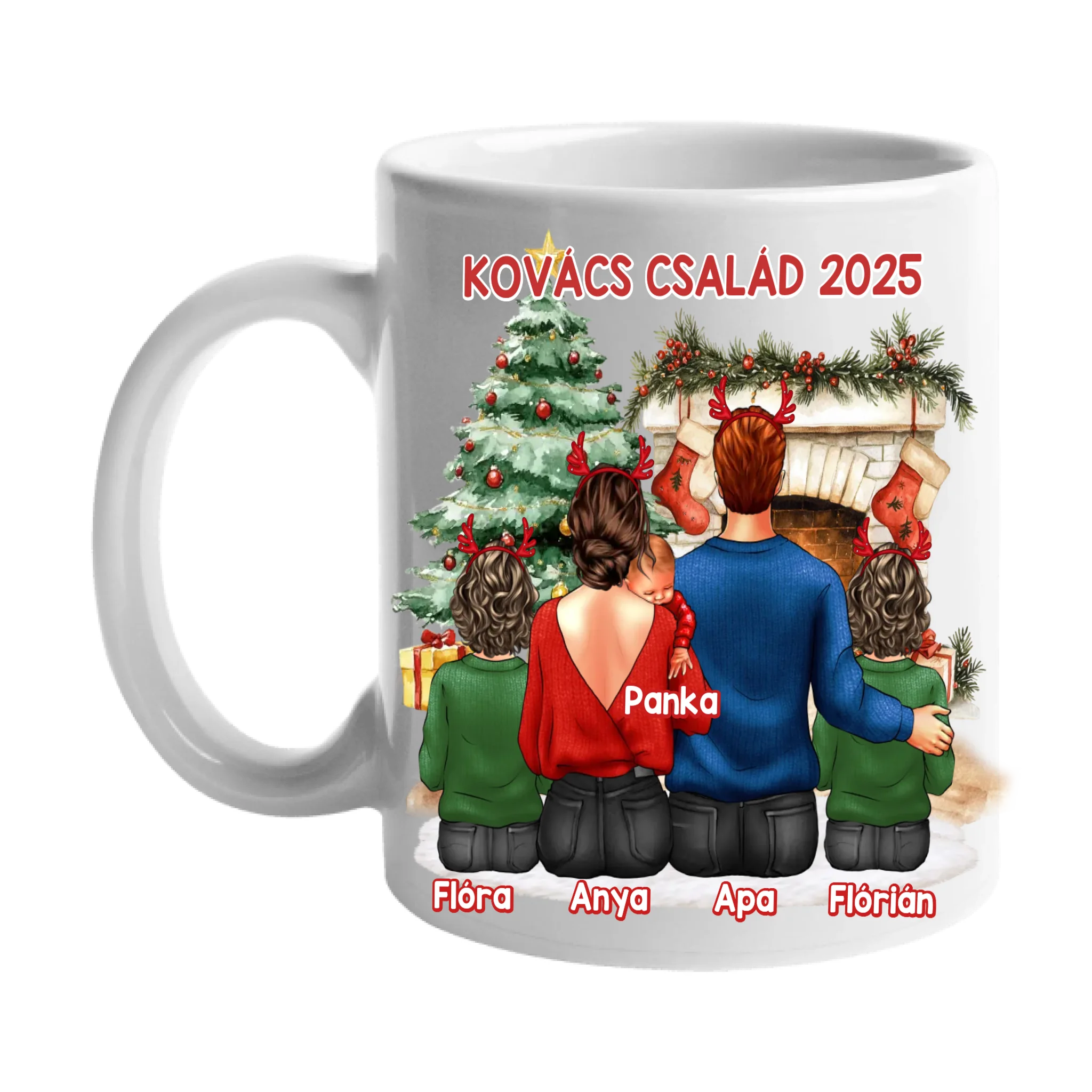Karácsonyi ajándék bögre családoknak 3 gyerekes
