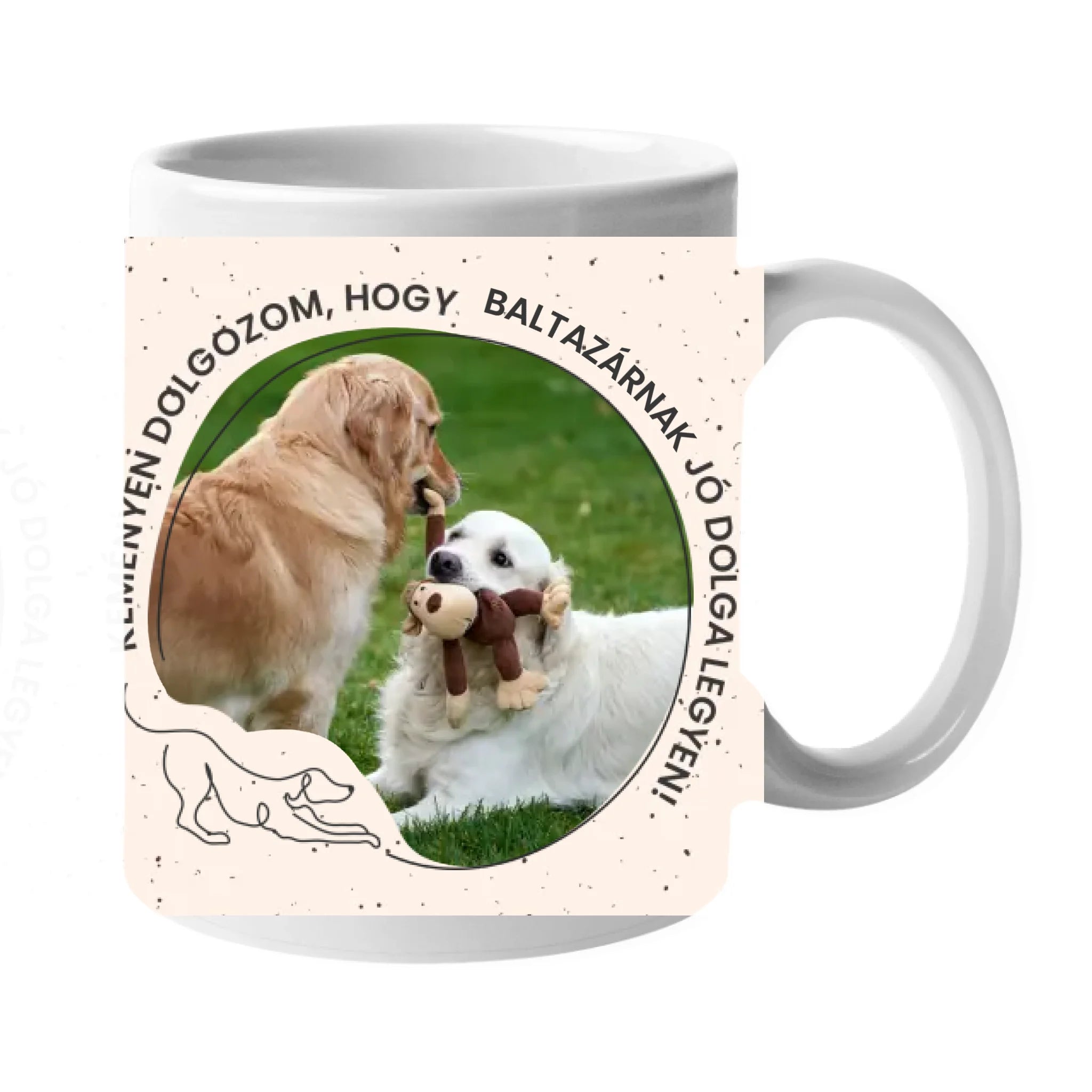 Kutyás bögre gazdiknak - Keményen dolgozom felirattal képpel és kutya nevével