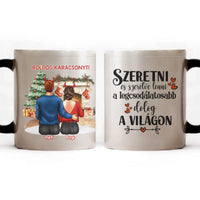 Karácsonyi ajándék bögre pároknak hőre változó fekete fehér bögre