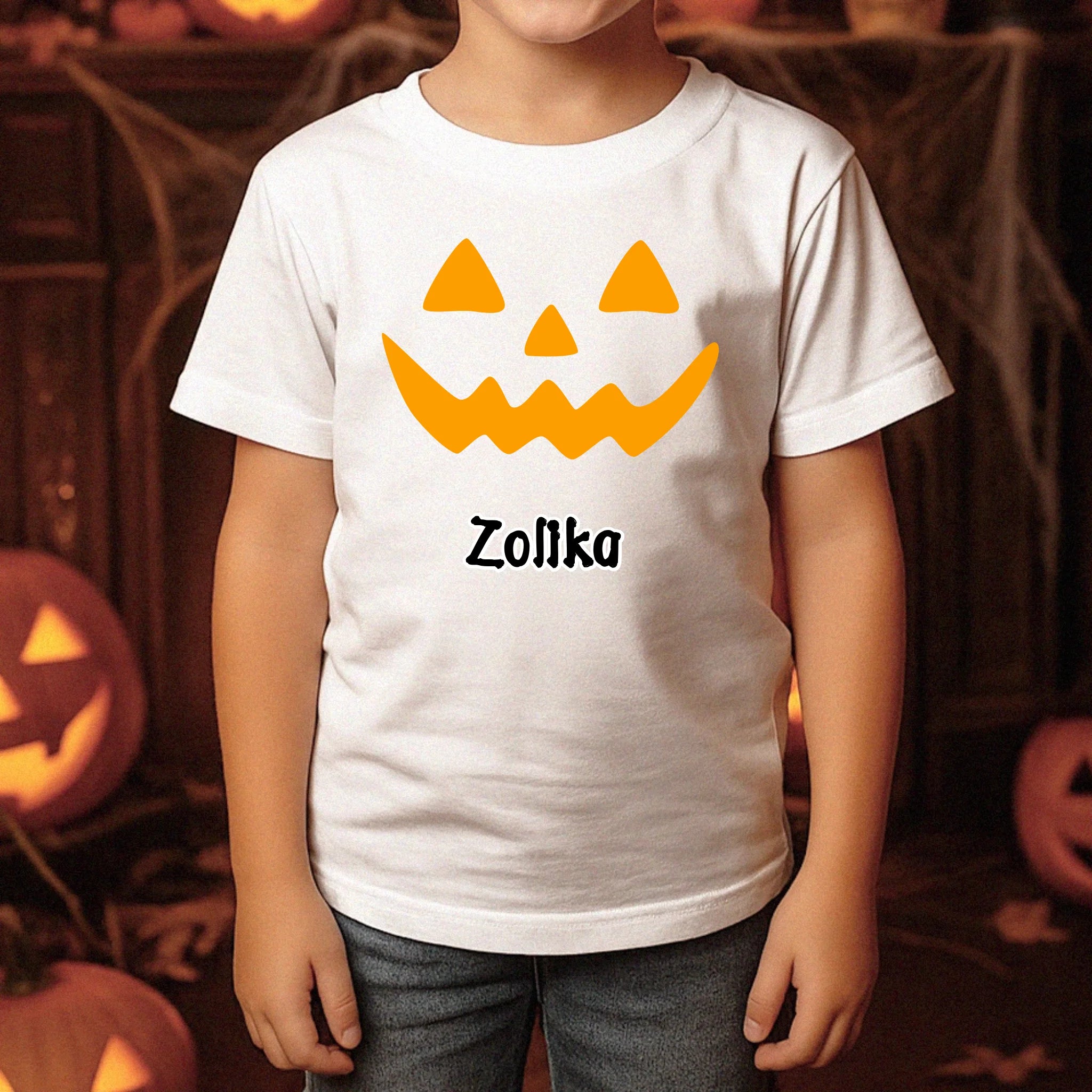 Halloweeni gyerek póló szerkeszthető mintával és egyedi névvel