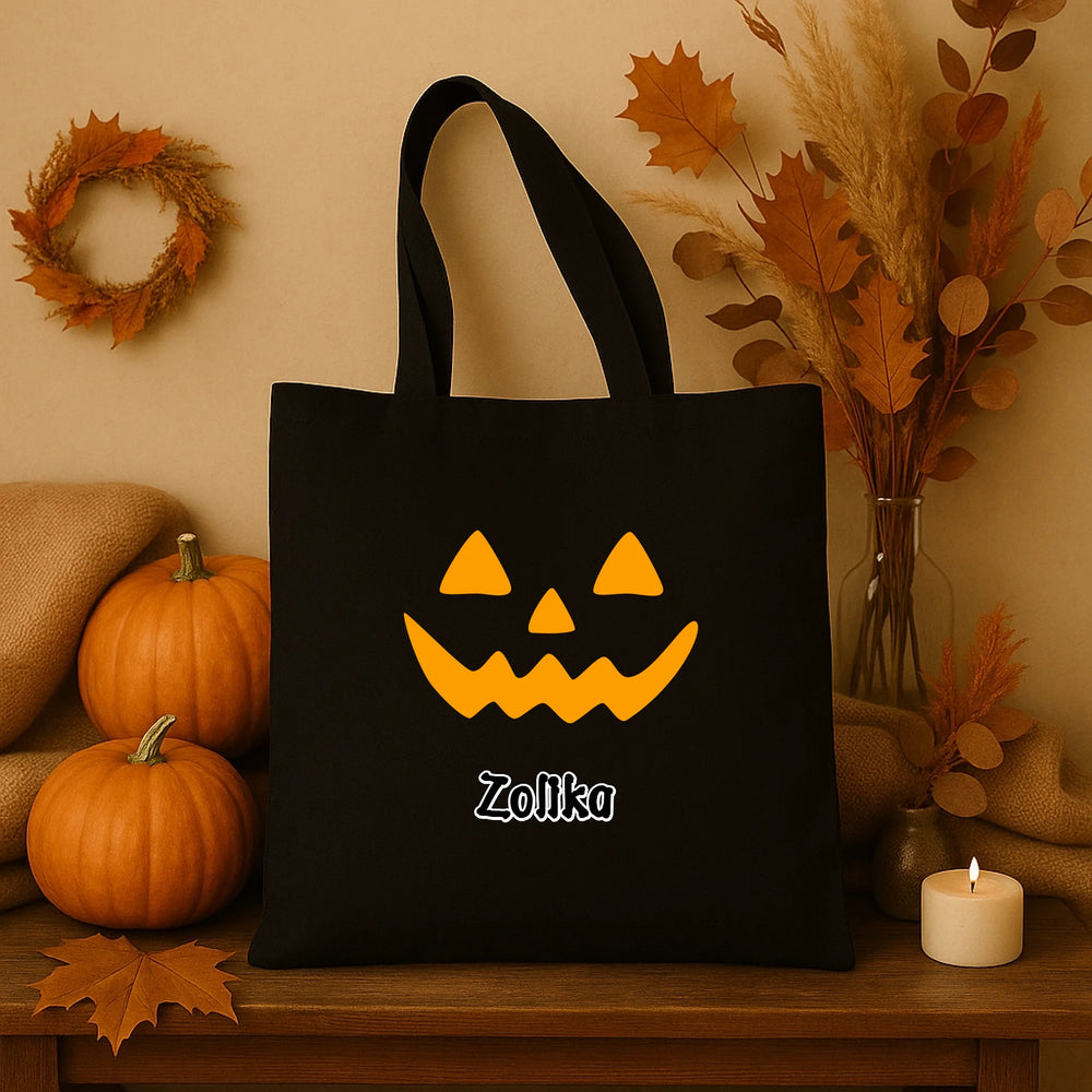 Halloweeni vászontáska szerkeszthető mintával és egyedi névvel