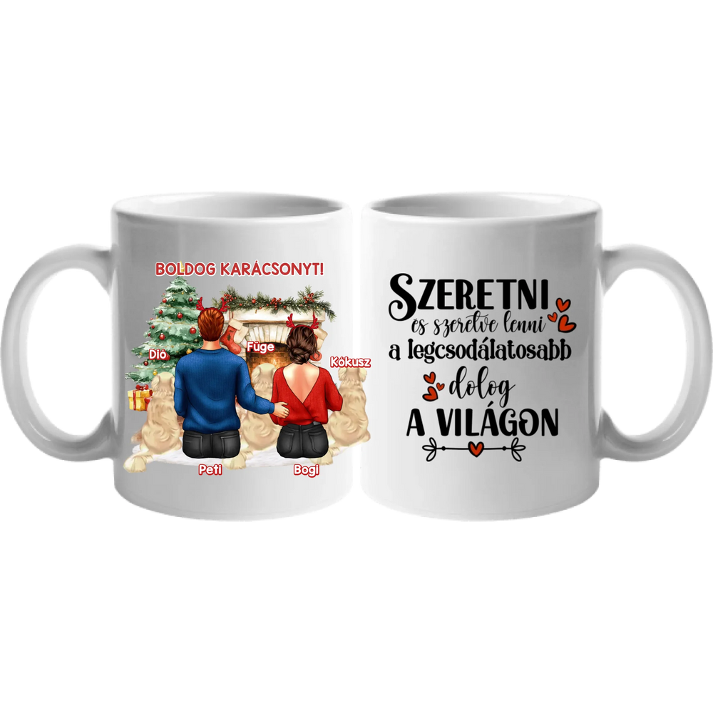 Kutyás karácsonyi bögre pároknak három kutyával