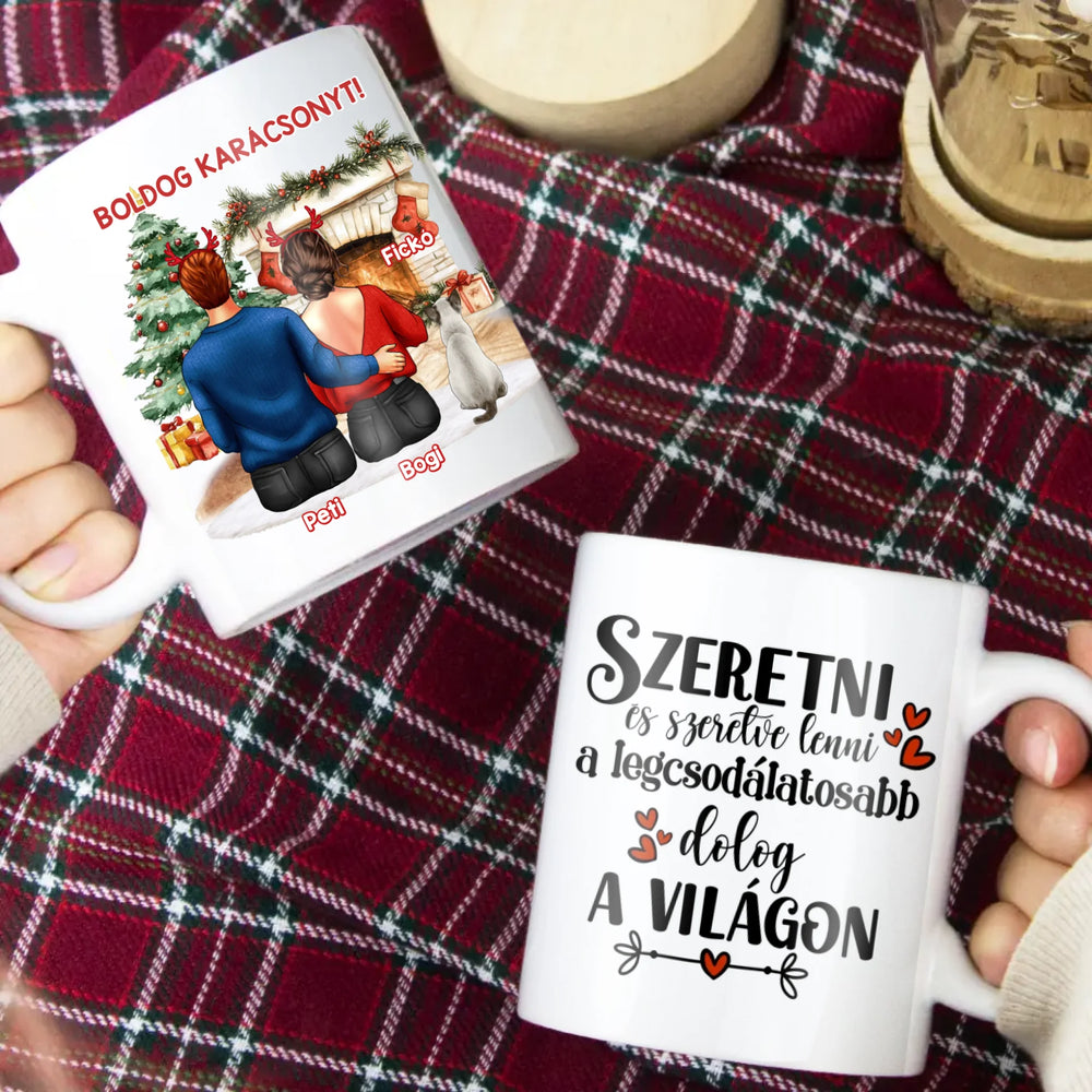 Karácsonyi ajándék páros bögre macskákkal