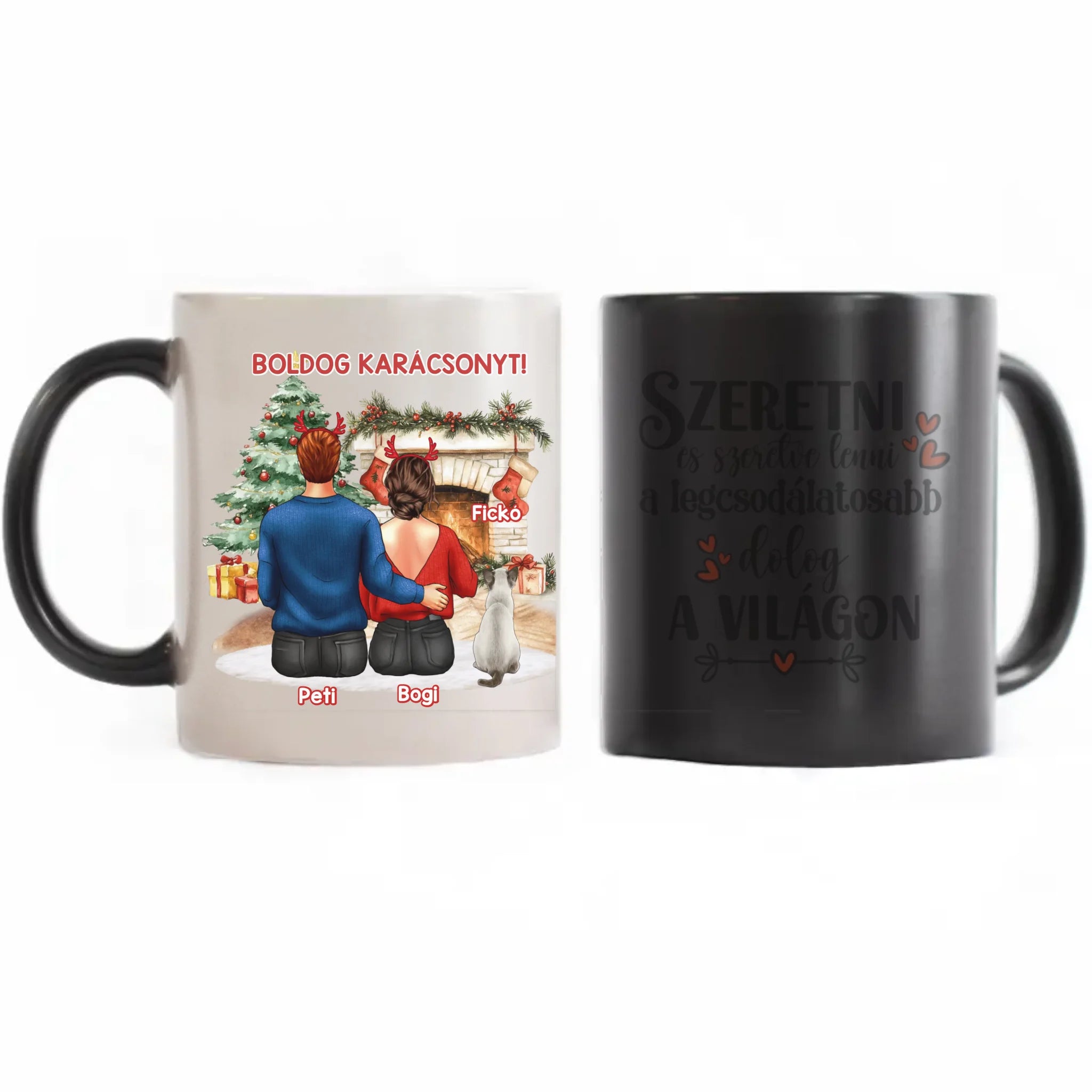 Karácsonyi ajándék páros bögre macskákkal hőre változó mágikus bögre