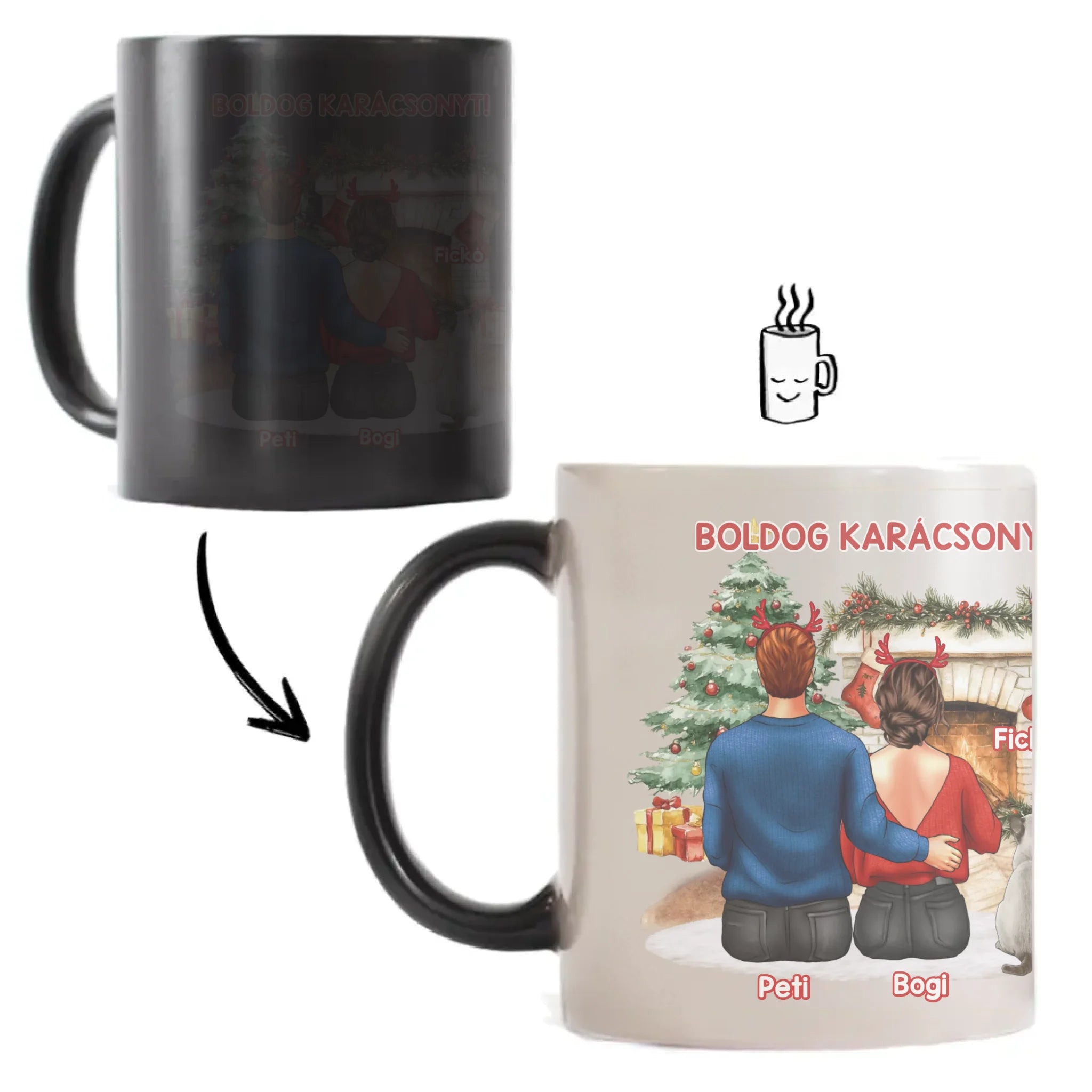 Karácsonyi ajándék páros bögre macskákkal hőre változó mágikus bögre