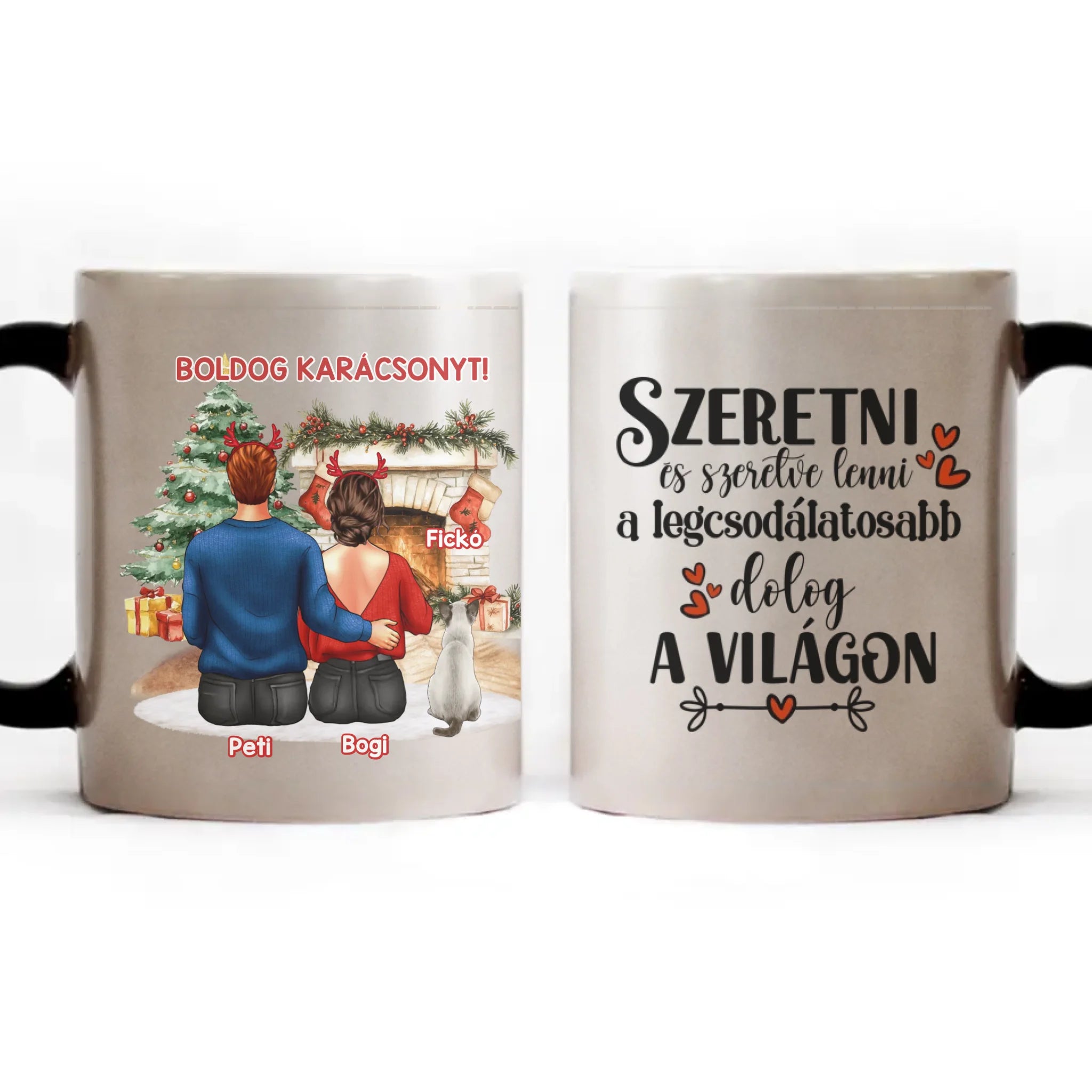 Karácsonyi ajándék páros bögre macskákkal hőre változó mágikus bögre
