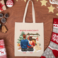 Szerkeszthető kutyás karácsonyi vászontáska pároknak