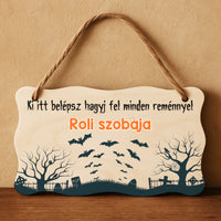 Őszi ajtódísz fatábla egyedi névvel és felirattal három képes