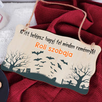 Őszi ajtódísz fatábla egyedi névvel és felirattal három képes