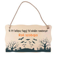 Őszi ajtódísz fatábla egyedi névvel és felirattal három képes