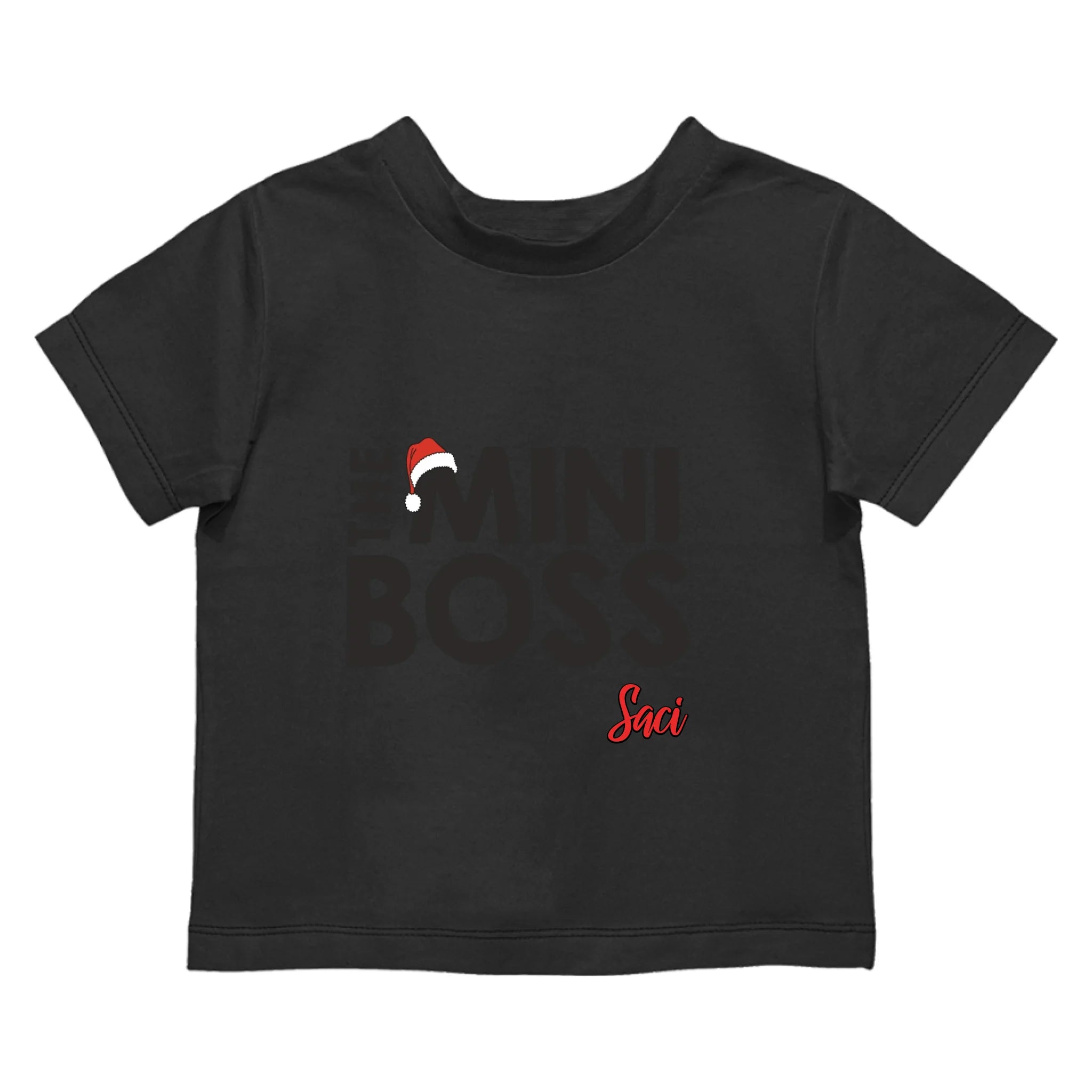 The Mini Boss karácsonyi gyerek póló névvel