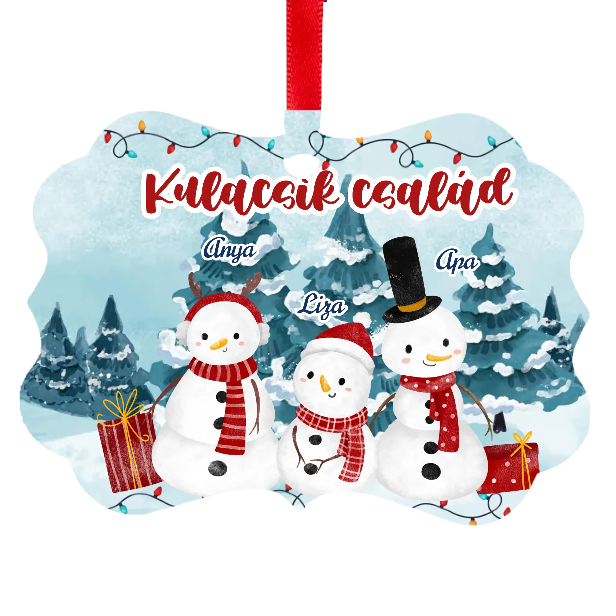  Ajándék karácsonyfadísz szerkeszthető felirattal és hóember mintával