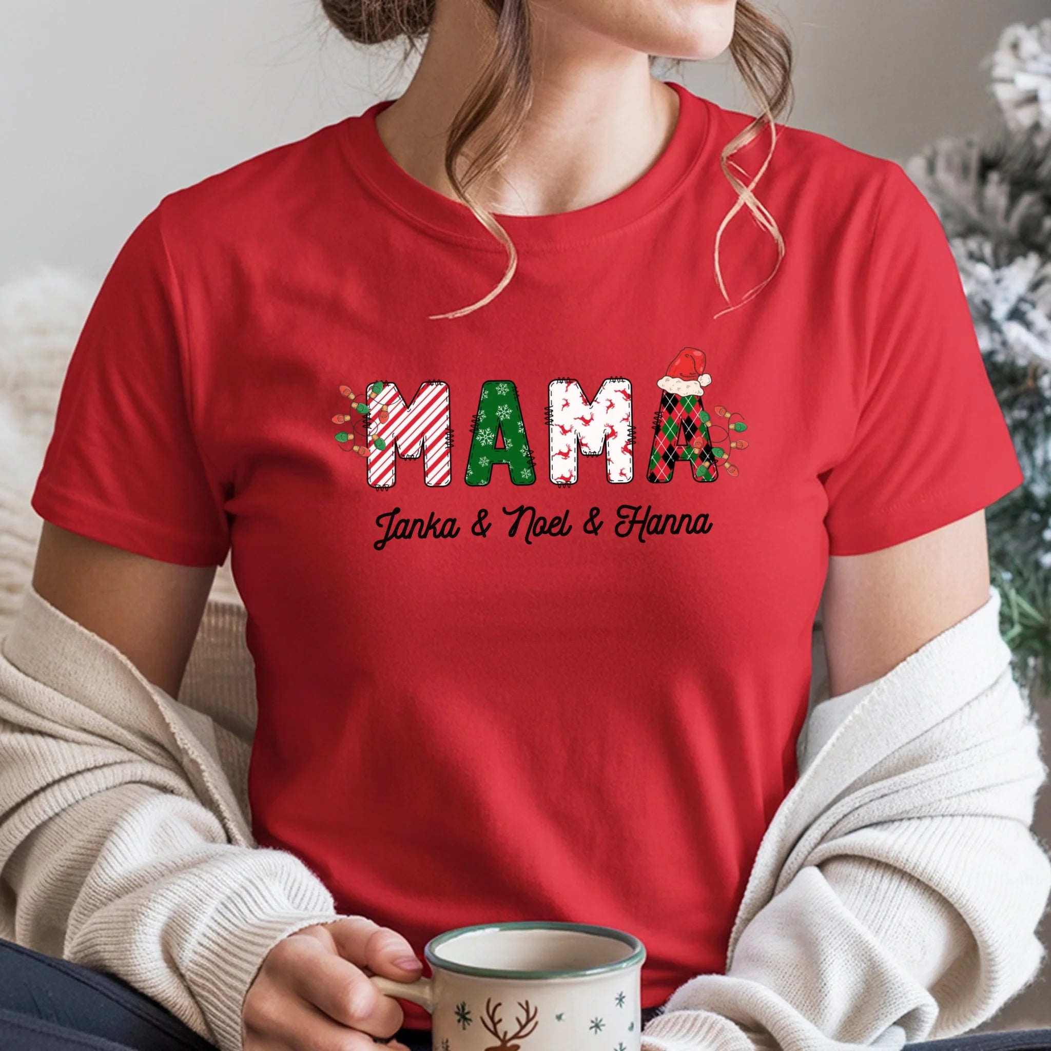 Karácsonyi Mama feliratos női póló nevekkel