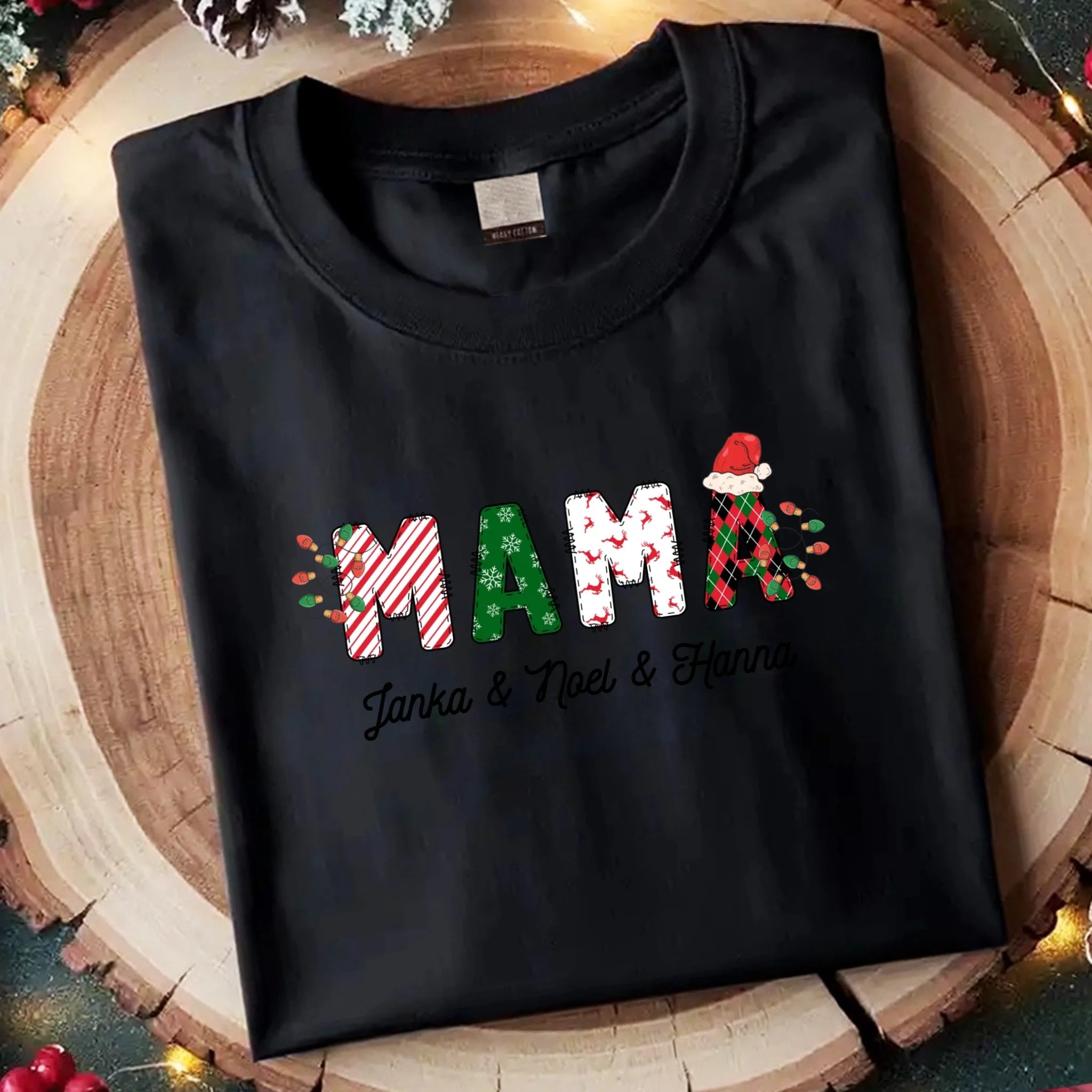 Karácsonyi Mama feliratos női póló nevekkel