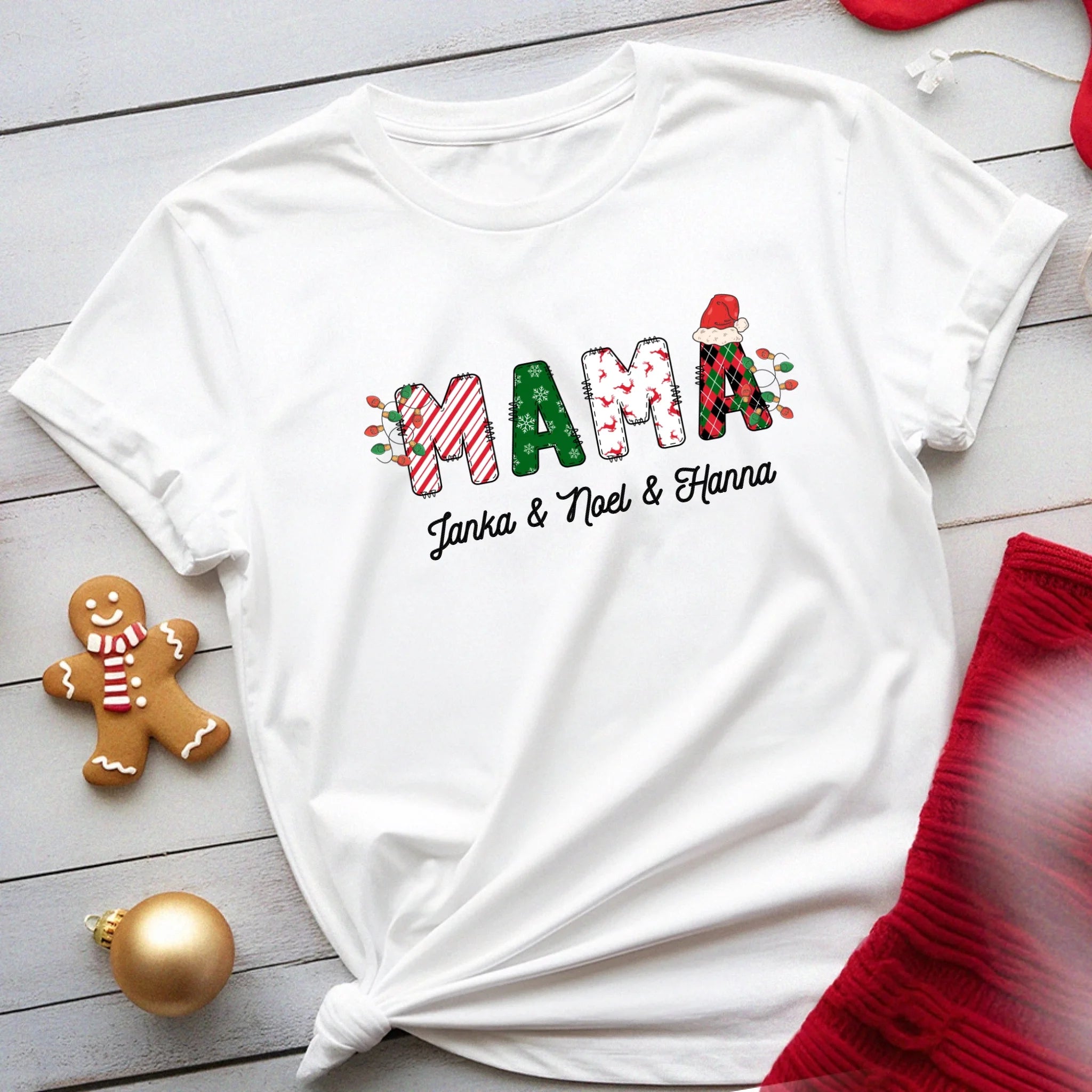 Karácsonyi Mama feliratos női póló nevekkel
