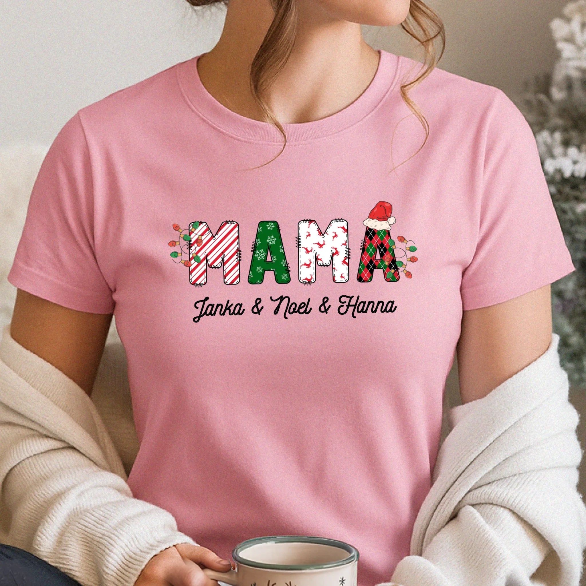Karácsonyi Mama feliratos női póló nevekkel
