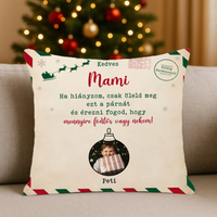 Egyedi karácsonyi fullprint párna fotóval és nevekkel - ajándék családtagoknak
