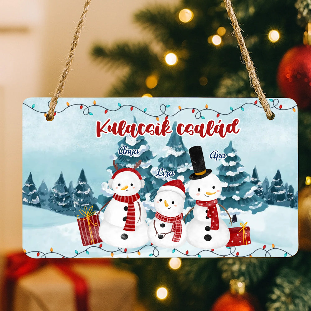 Karácsonyi ajándék dísztábla szerkeszthető felirattal és hóember mintával