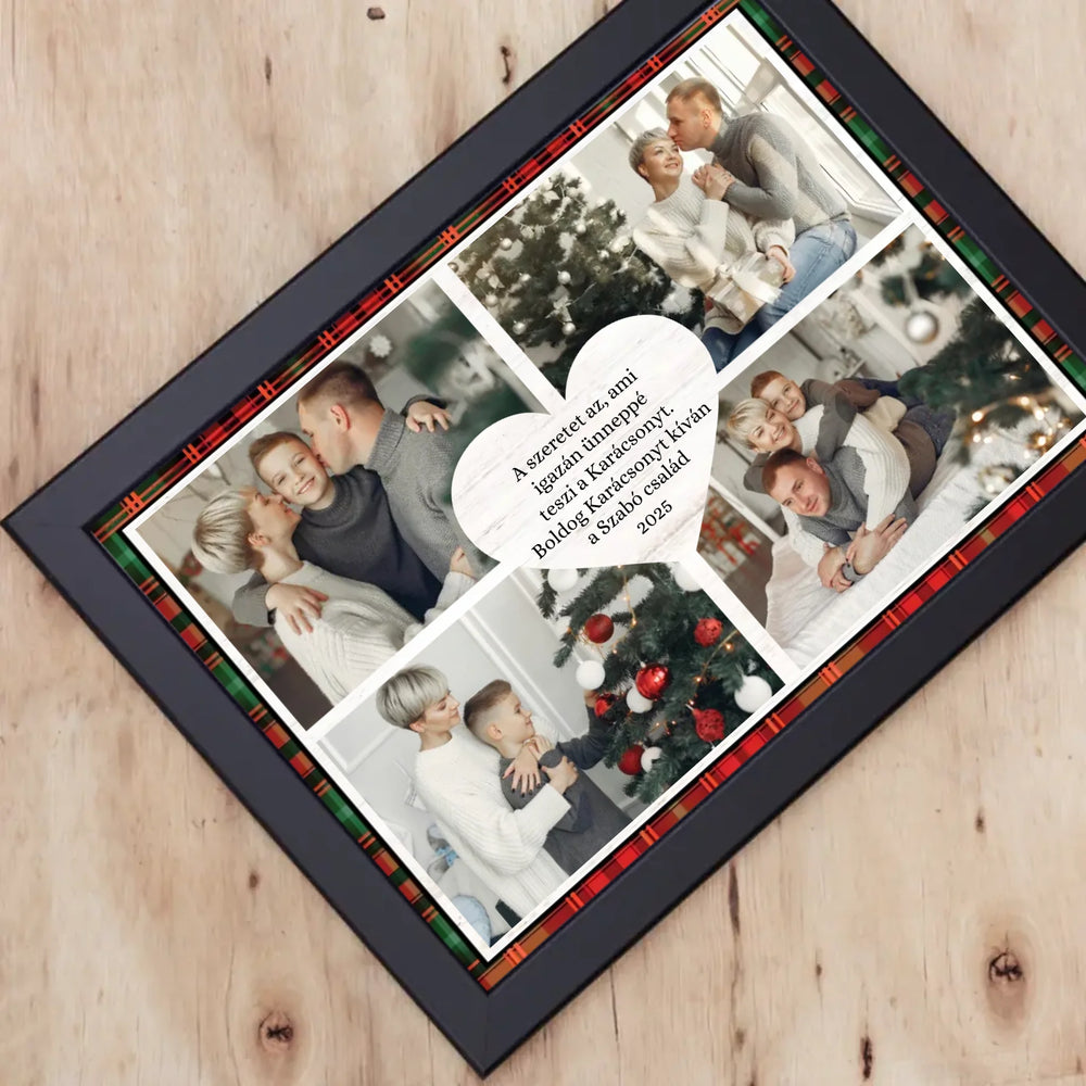 Személyre szabható karácsonyi falikép - szív formával és 4 képpel