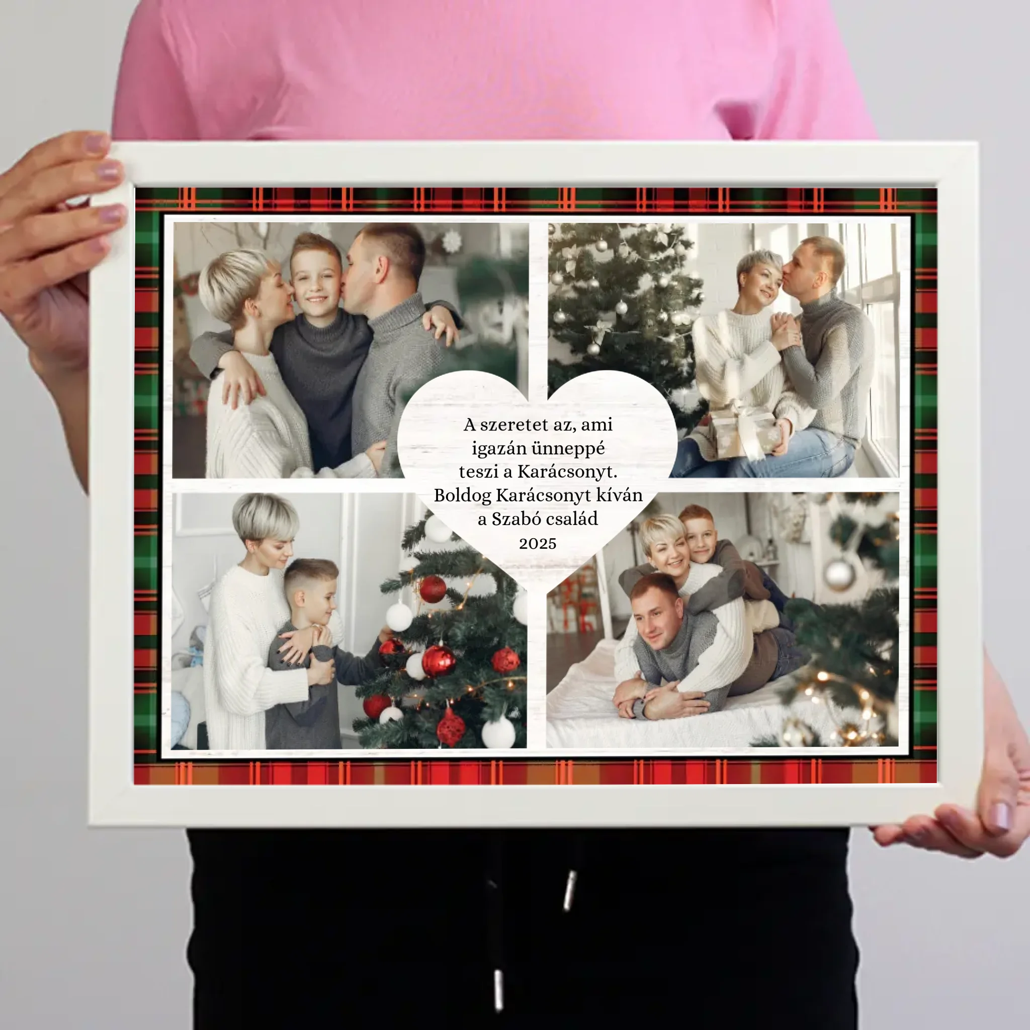 Személyre szabható karácsonyi falikép - szív formával és 4 képpel