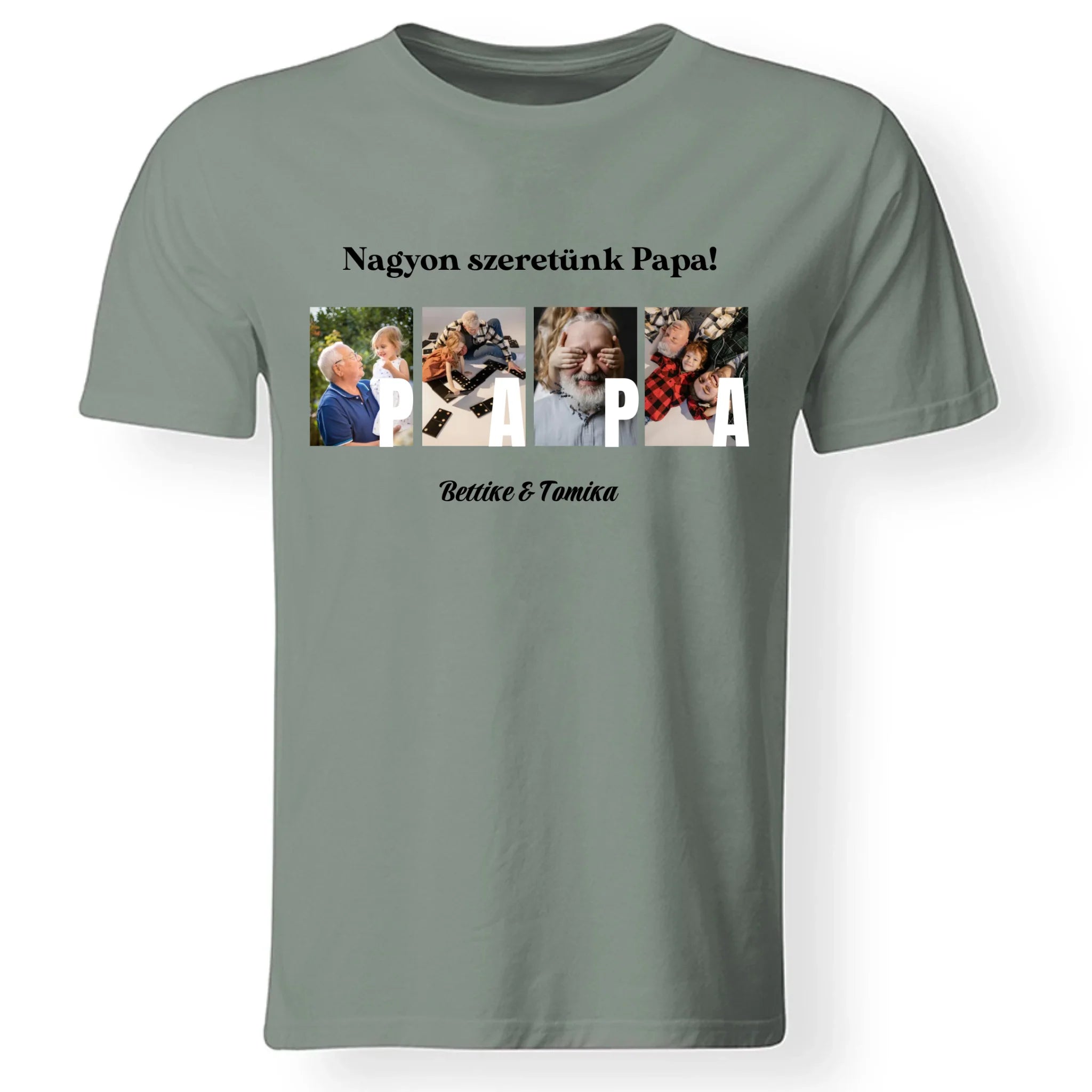 Ajándék Papának - Egyedi képes Papa szeretünk póló férfiaknak