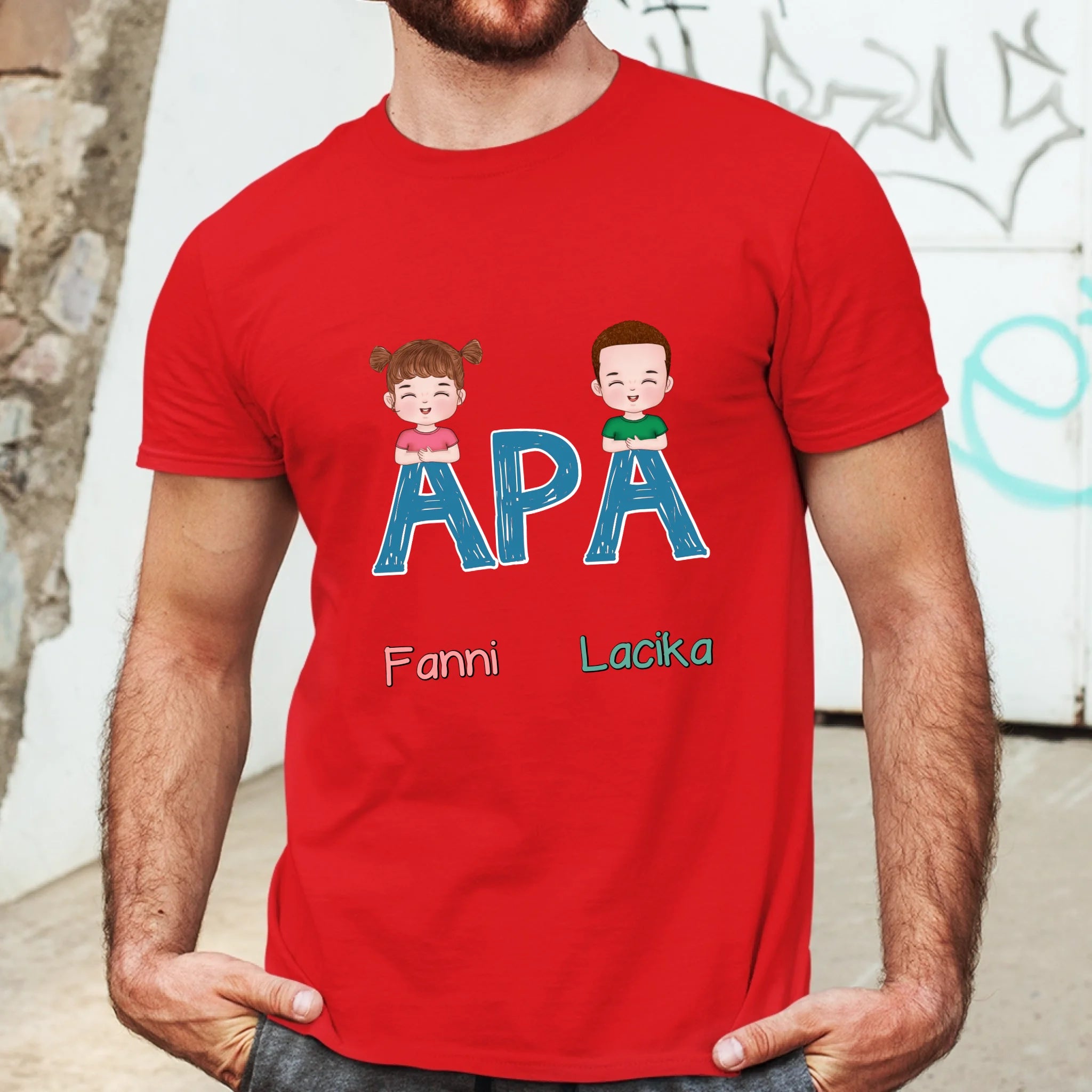 Egyedi ajándék póló Apáknak, szerkeszthető karakterekkel