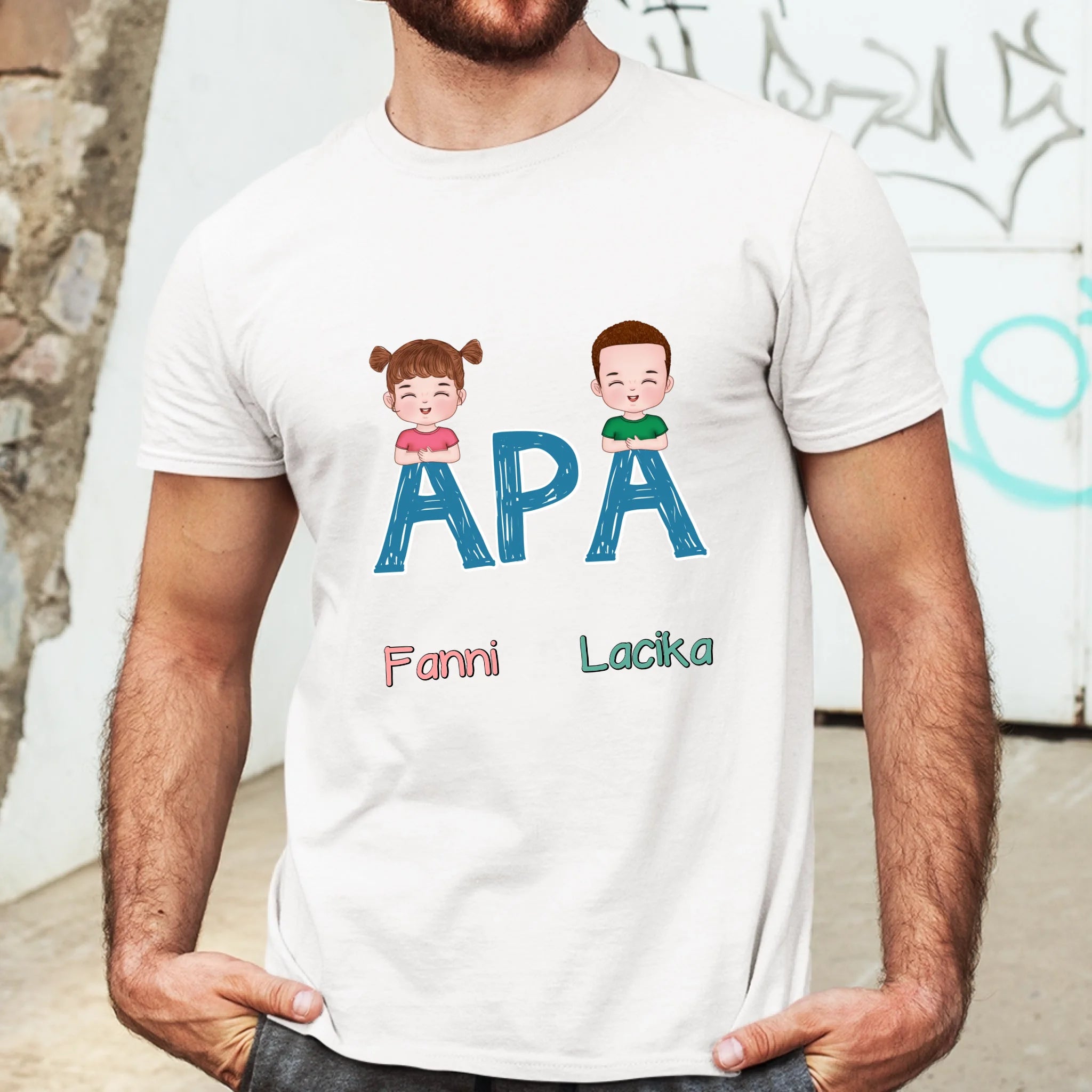 Egyedi ajándék póló Apáknak, szerkeszthető karakterekkel