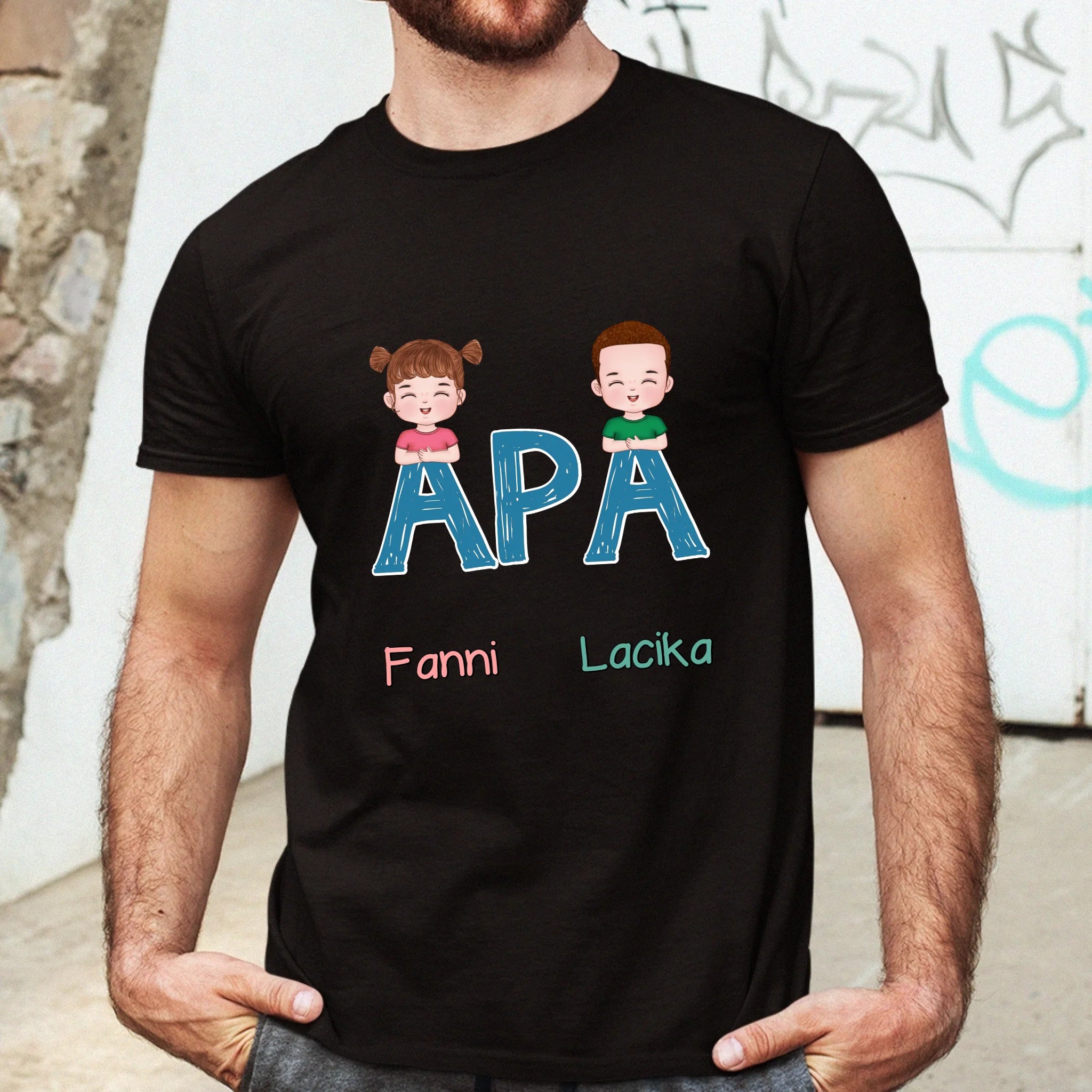 Egyedi ajándék póló Apáknak, szerkeszthető karakterekkel