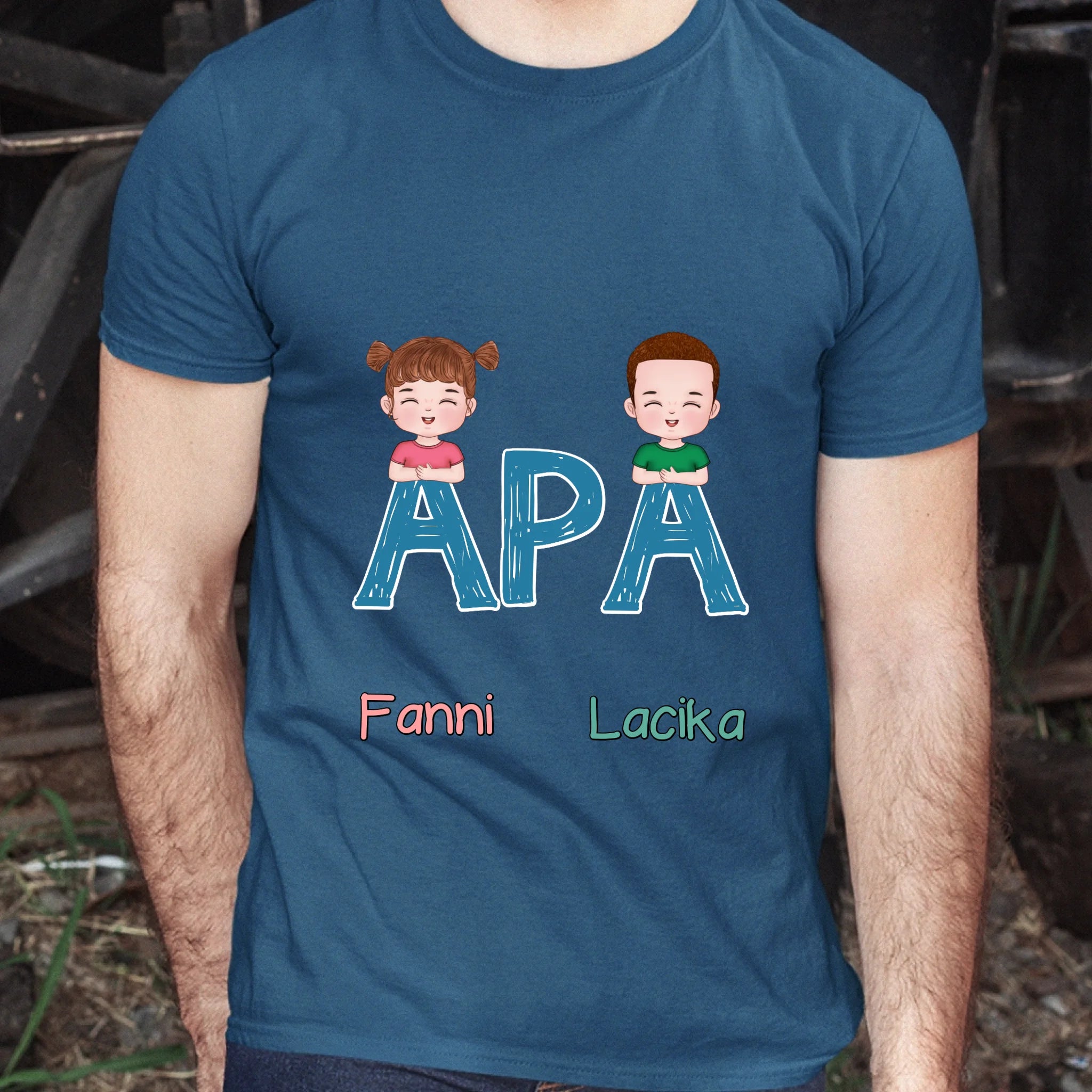 Egyedi ajándék póló Apáknak, szerkeszthető karakterekkel