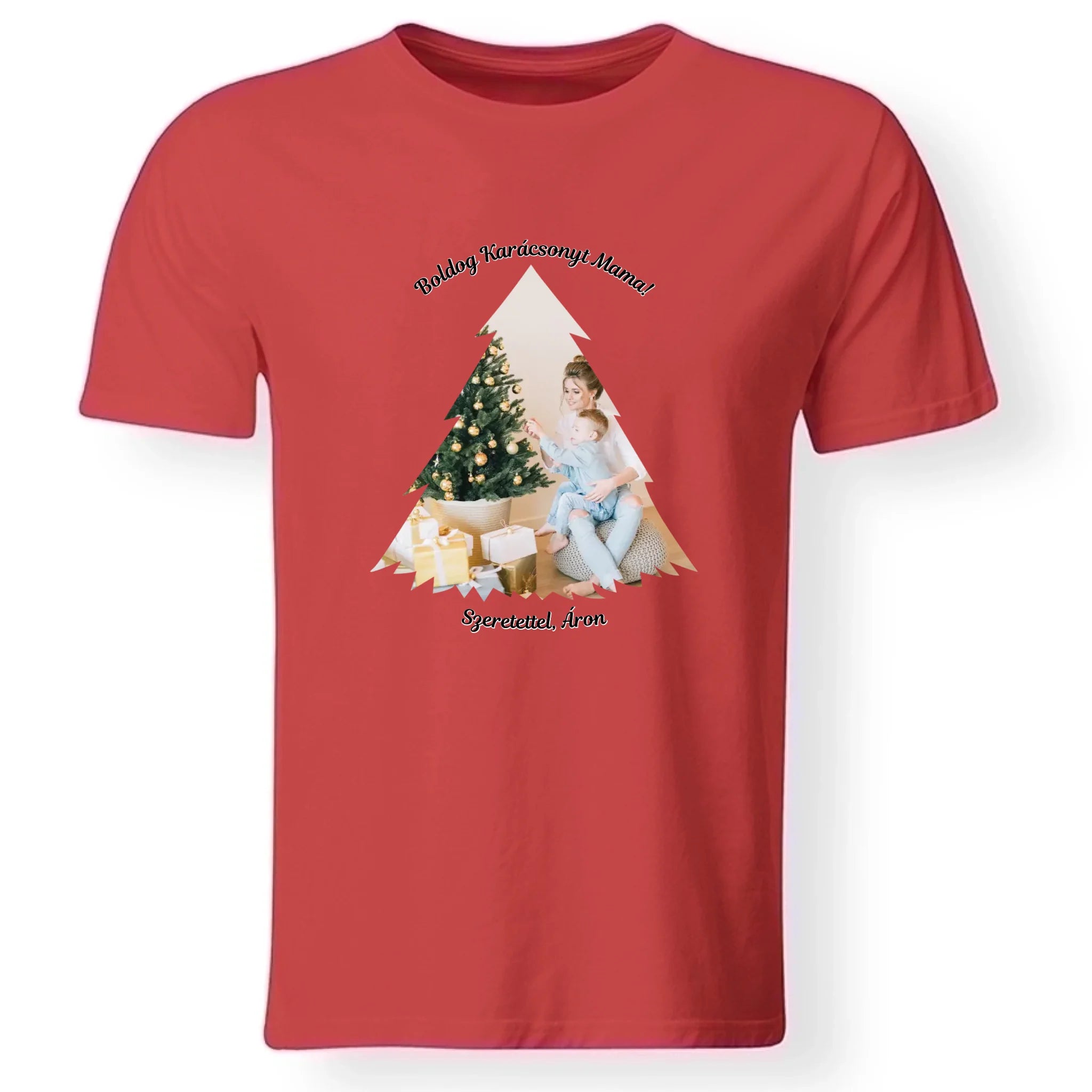 Karácsonyi fenyős férfi póló egyedi képpel