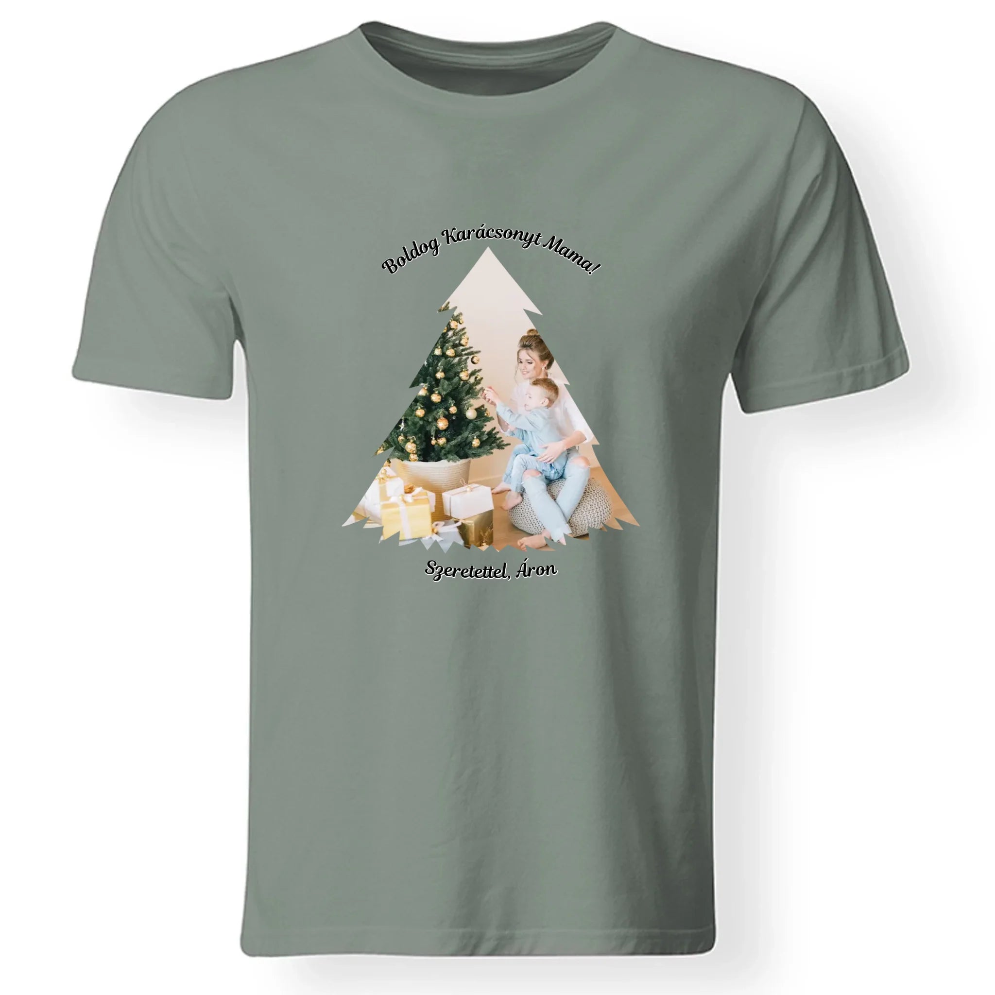 Karácsonyi fenyős férfi póló egyedi képpel