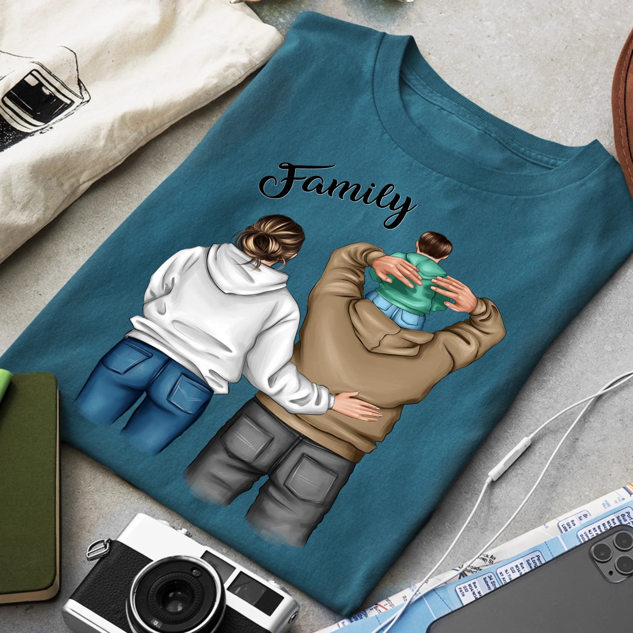 Család kisfiúval férfi póló