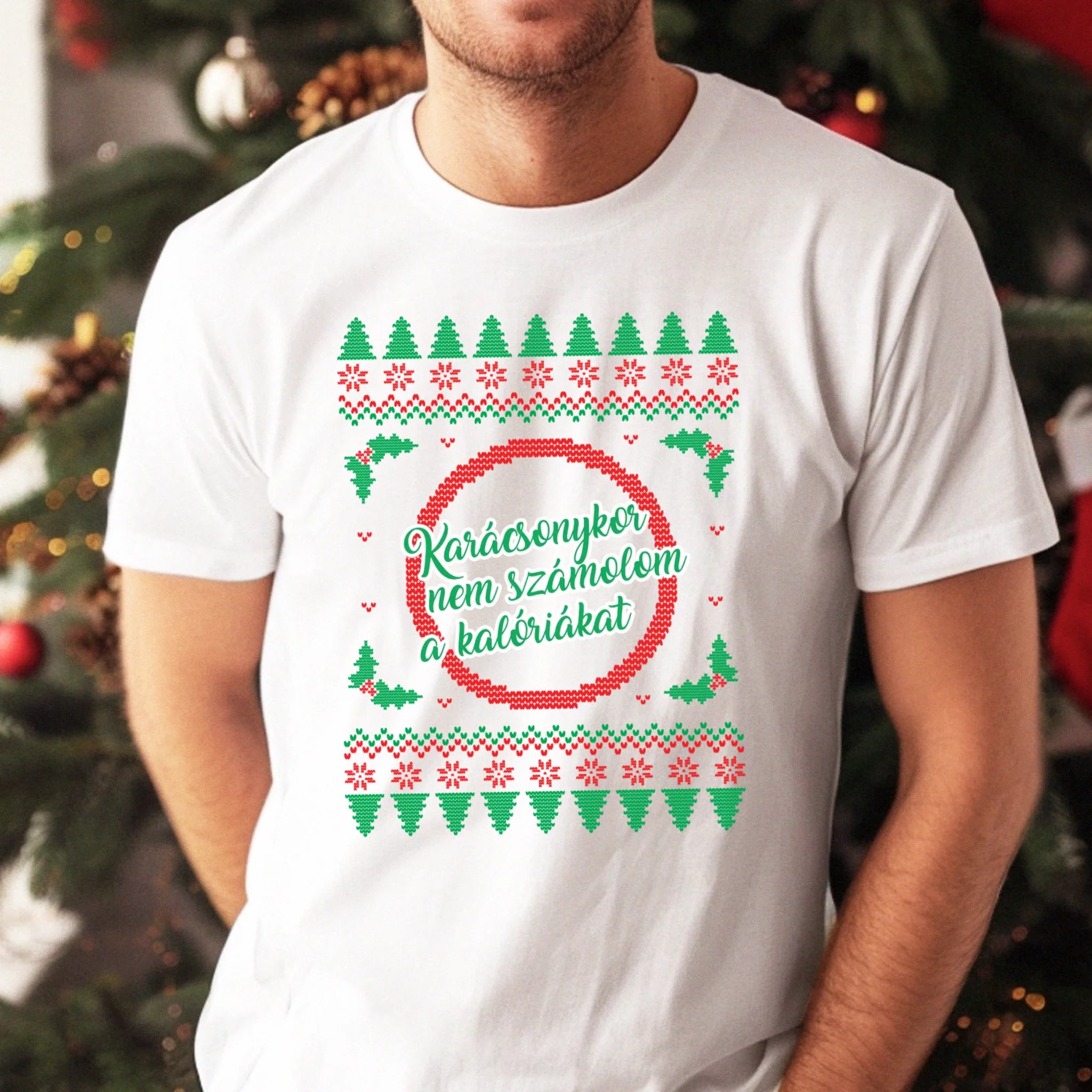 Kötött mintás nem számolom a kalóriákat - karácsonyi férfi póló